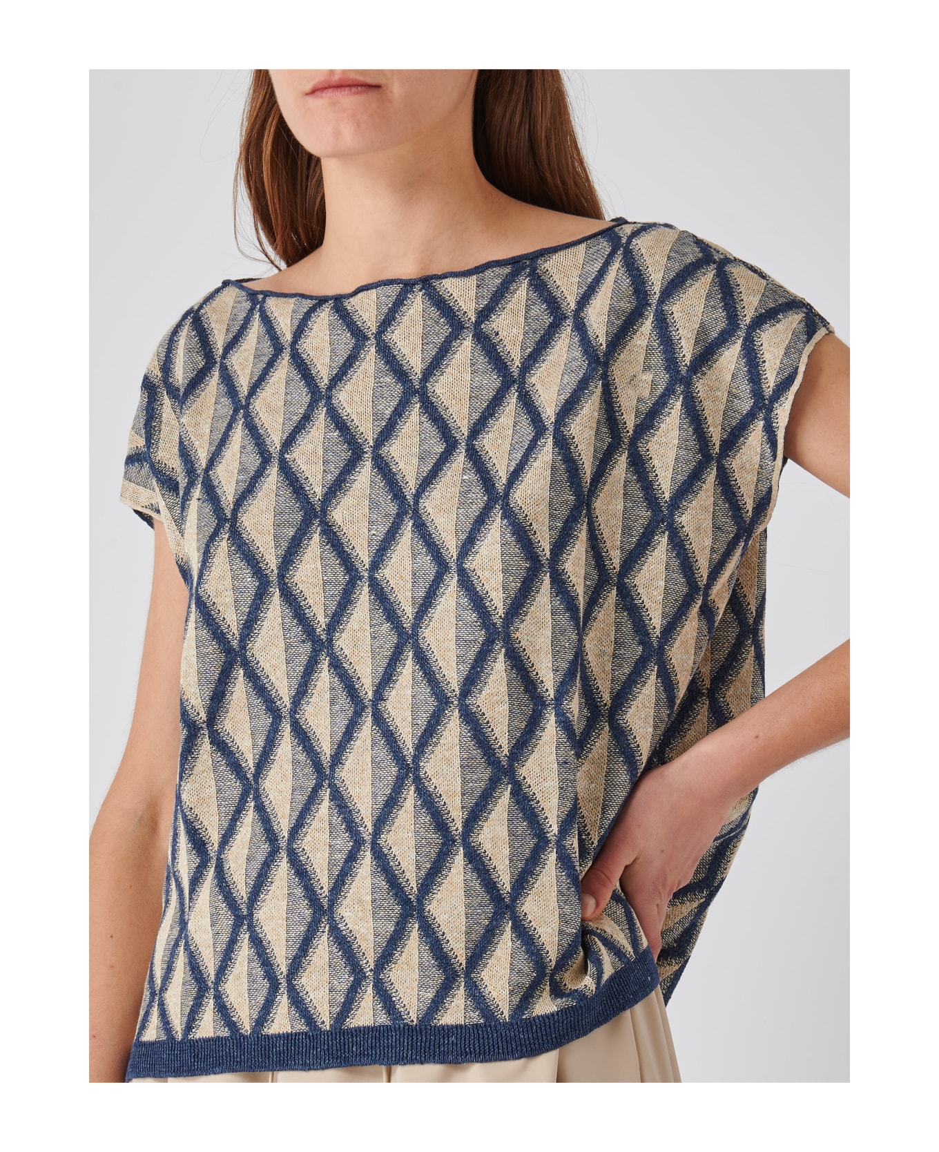 Gran Sasso Linen Sweater - BEIGE-NAVY