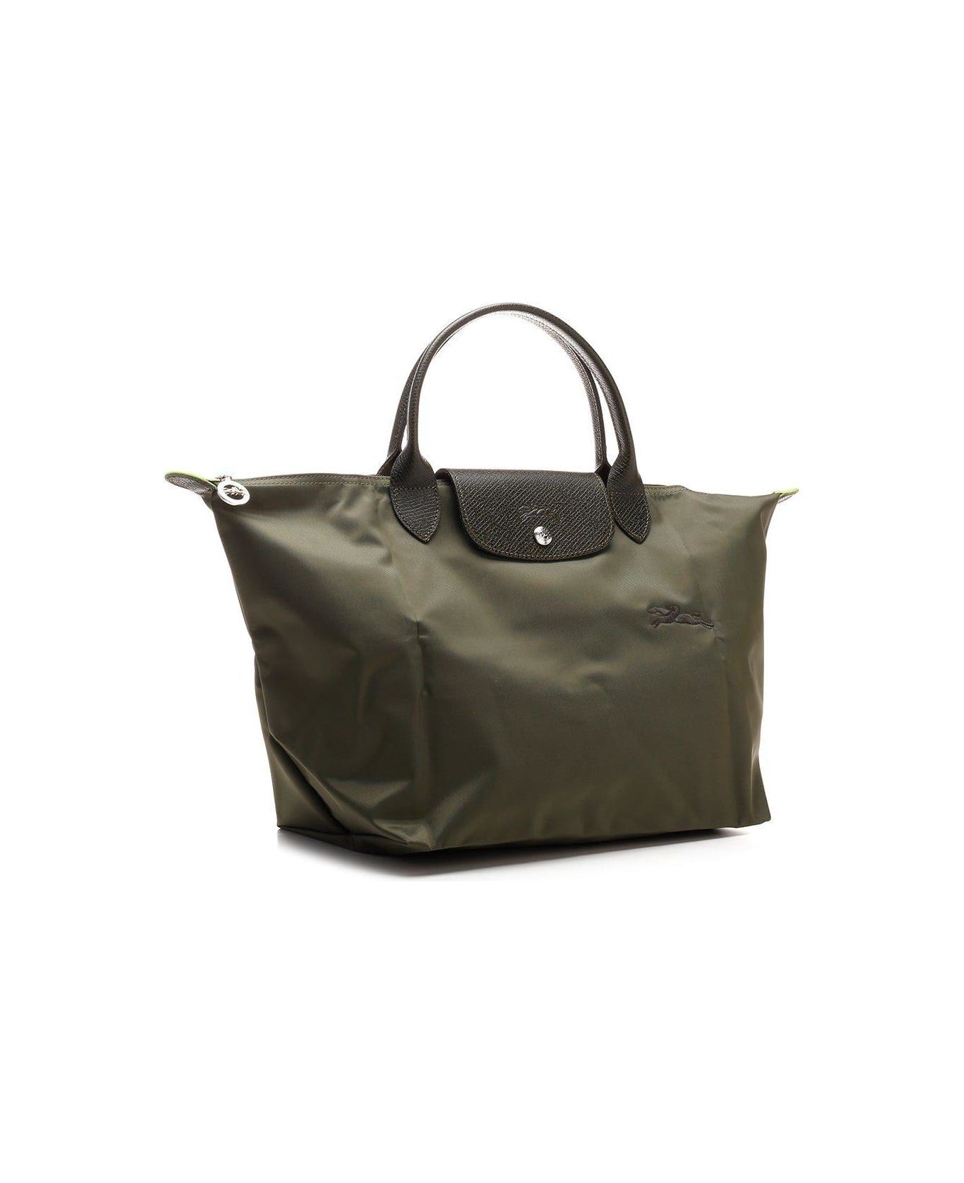 Longchamp Le Pliage Logo Embroidered Tote Bag - Green トートバッグ