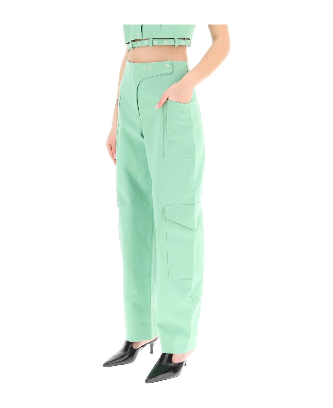 Ganni Cotton Suiting Pants - PEAPOD (Green)
