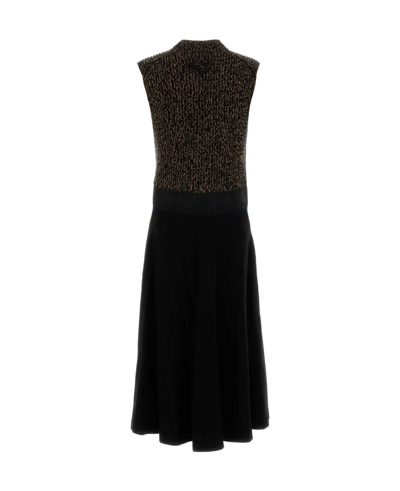 Prada Two-tone Wool Blend Dress - NERO