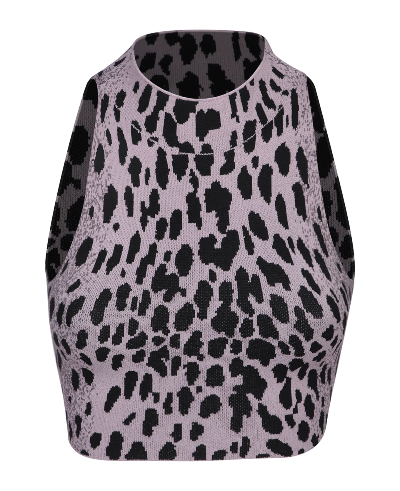 SSHEENA Leopard Knit Crop Top In Lilac And Black By Ssheena - Multi トップス