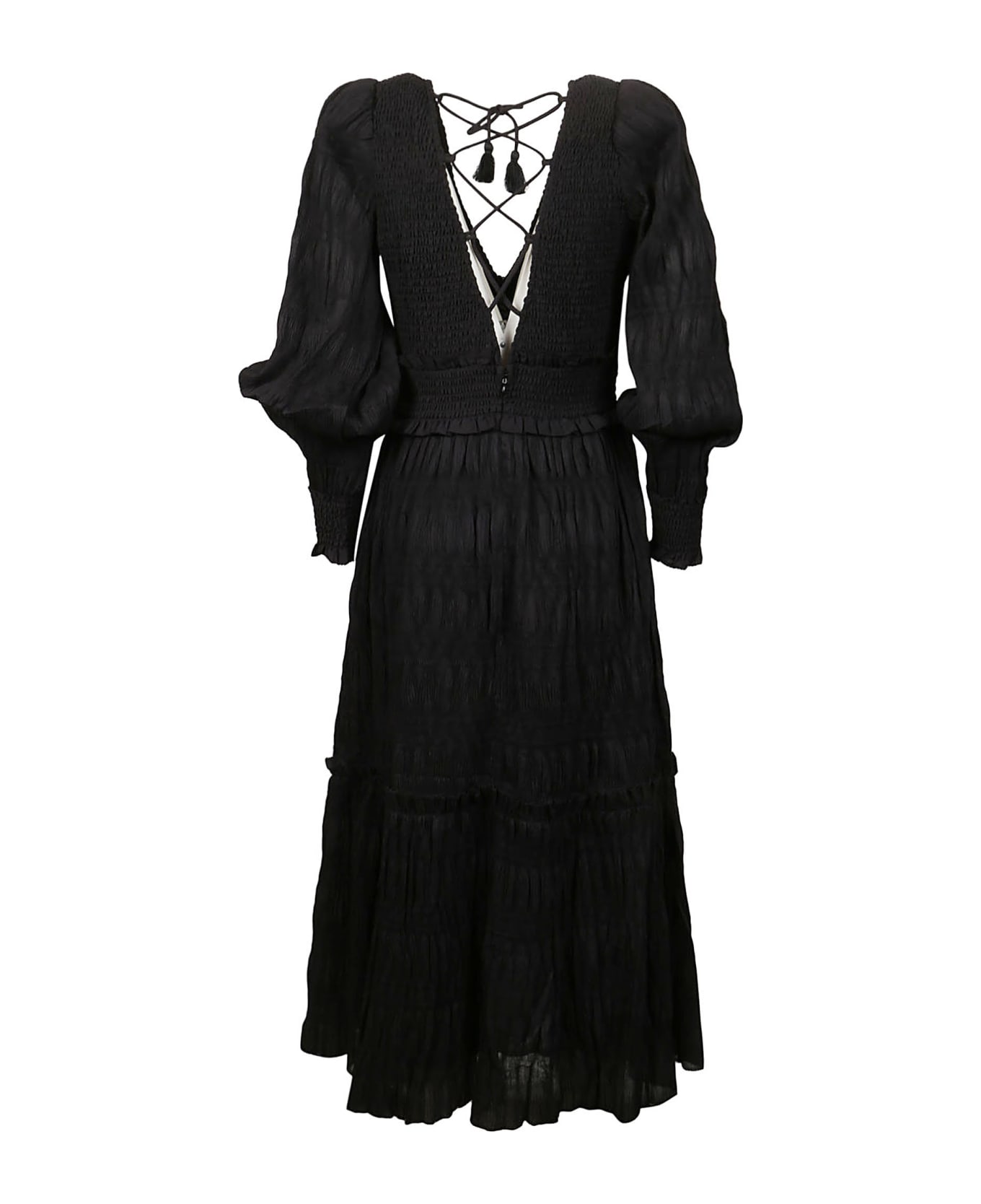 Sea New York Pasha Pleated Long Sleeve Smocked Dress - Black