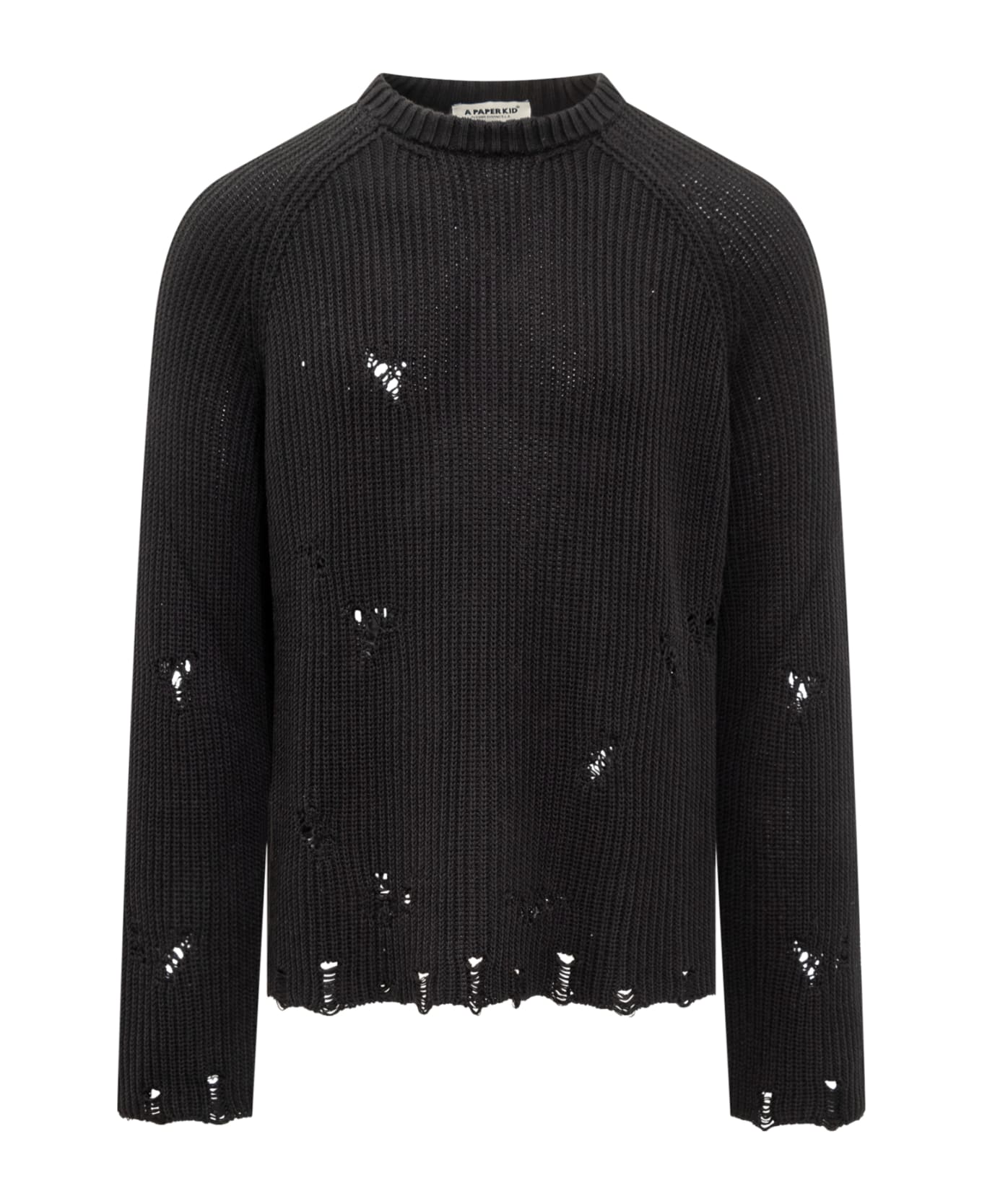 A Paper Kid Distressed Effect Sweater - BLACK
