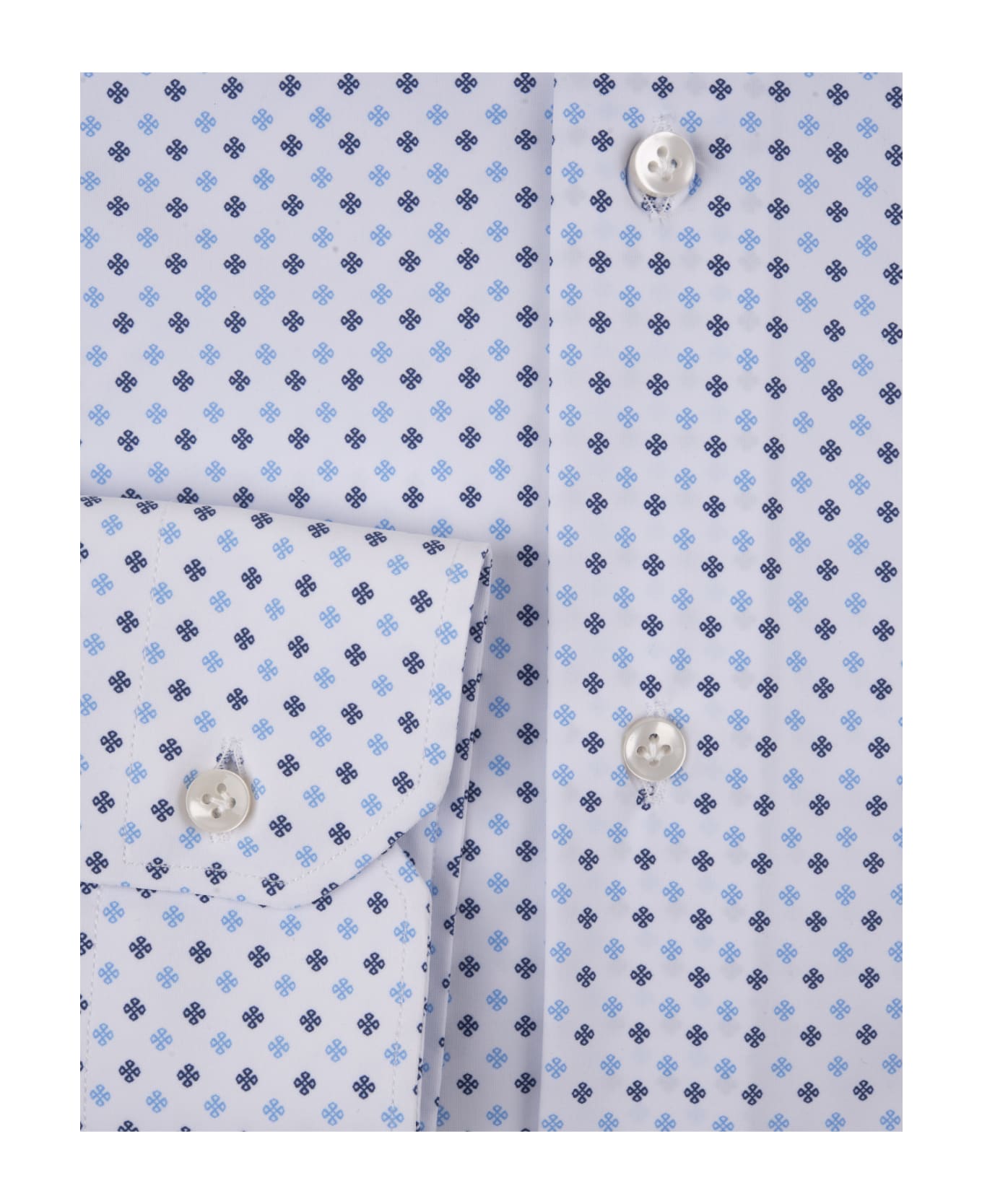 Sartorio Napoli White Shirt With Blue Micro Floral Pattern - Blue
