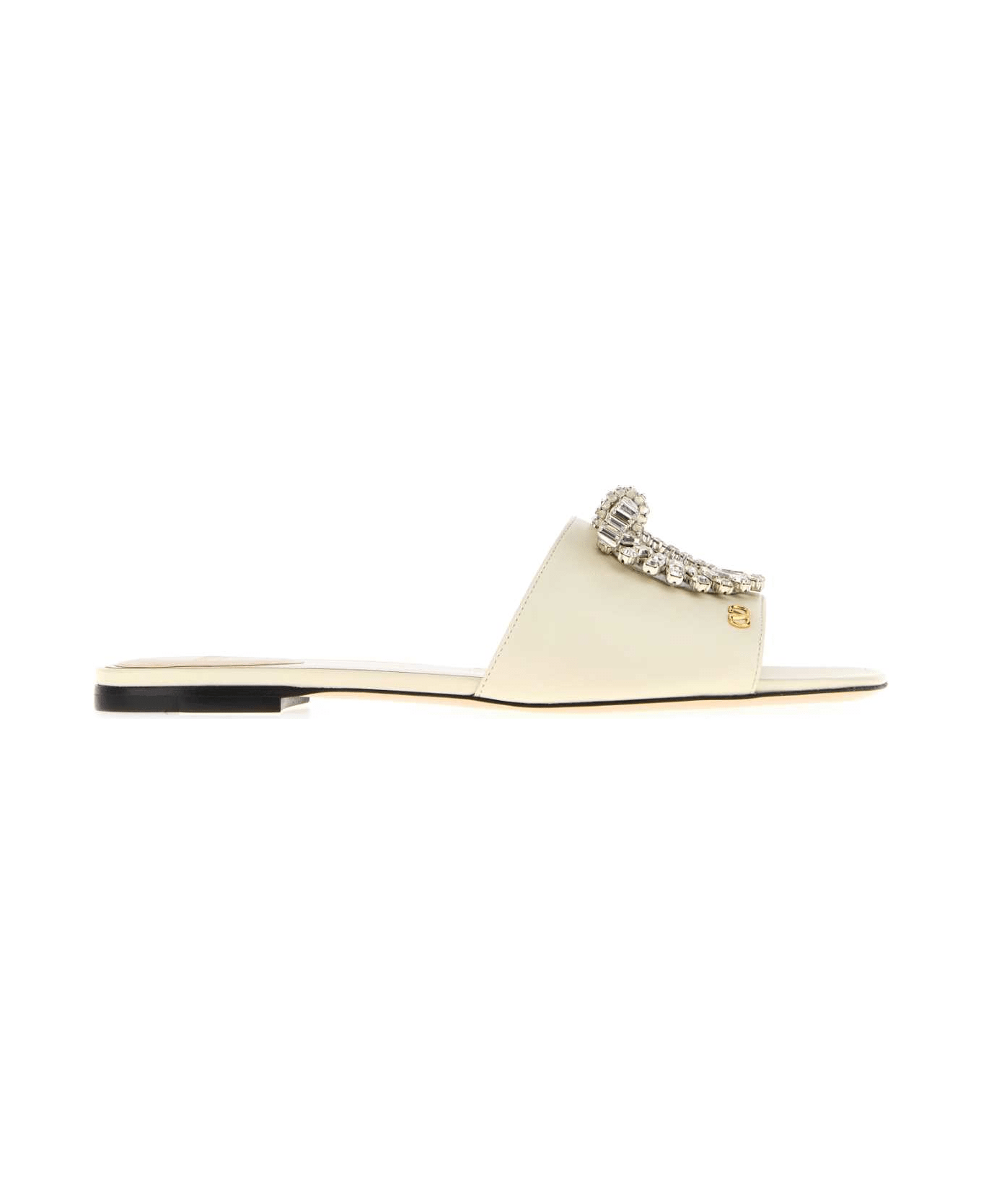 Valentino Garavani Ivory Leather Slippers - IVORYCRYSTAL