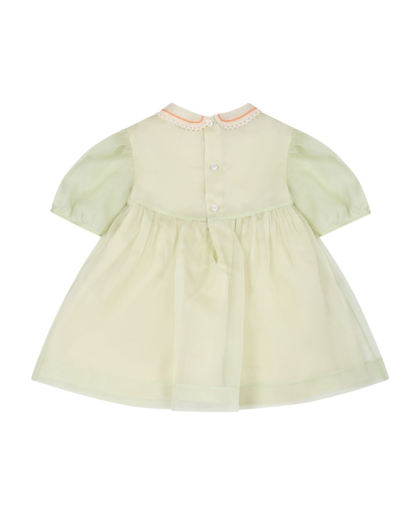 Gucci Green Dress For Baby Girl With Flower And Interlocking Gg - Green