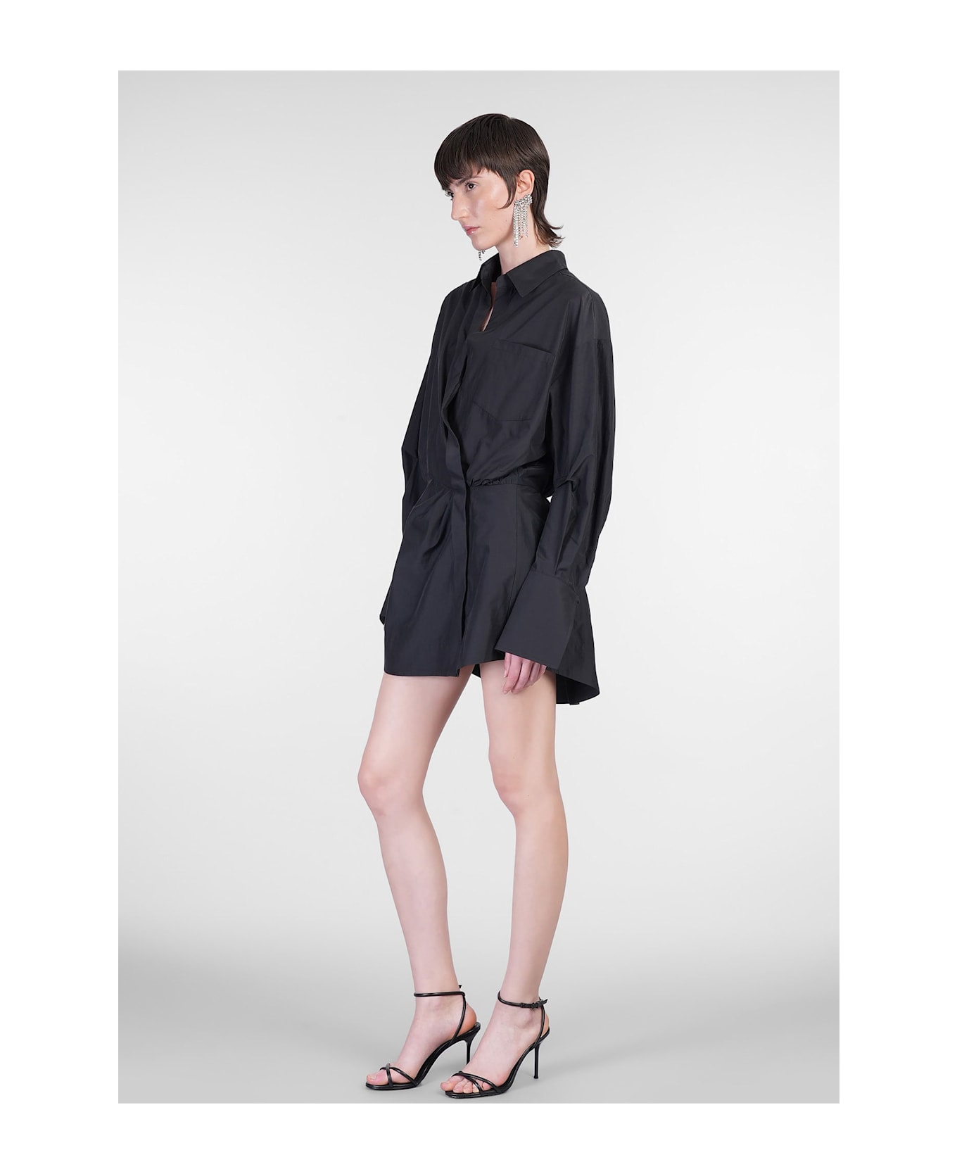 The Andamane Whitelotus Mini Mini Dress In Black Cotton - black