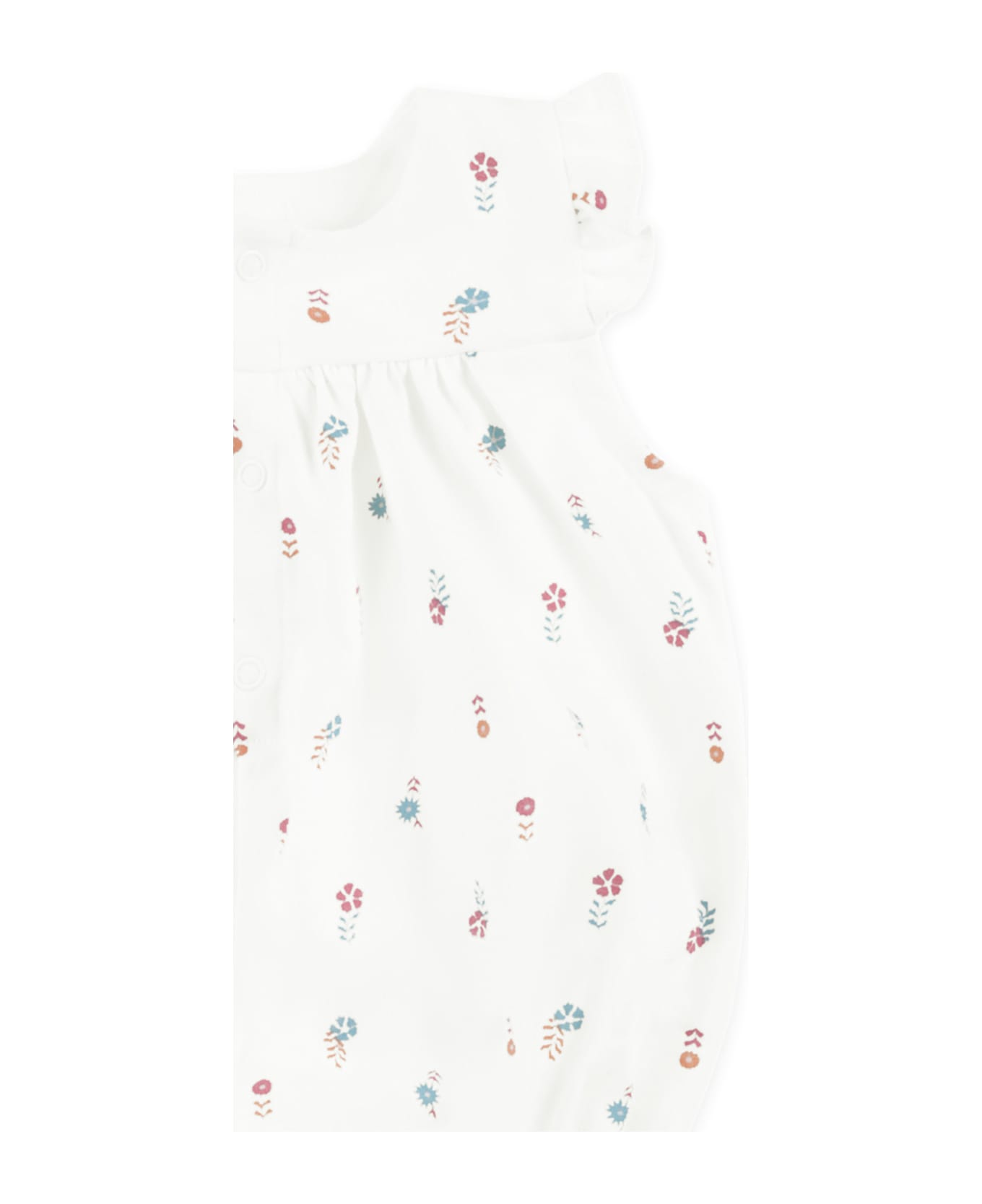 Petit Bateau Ivory Romper For Baby Girl With Floral Print - Ivory