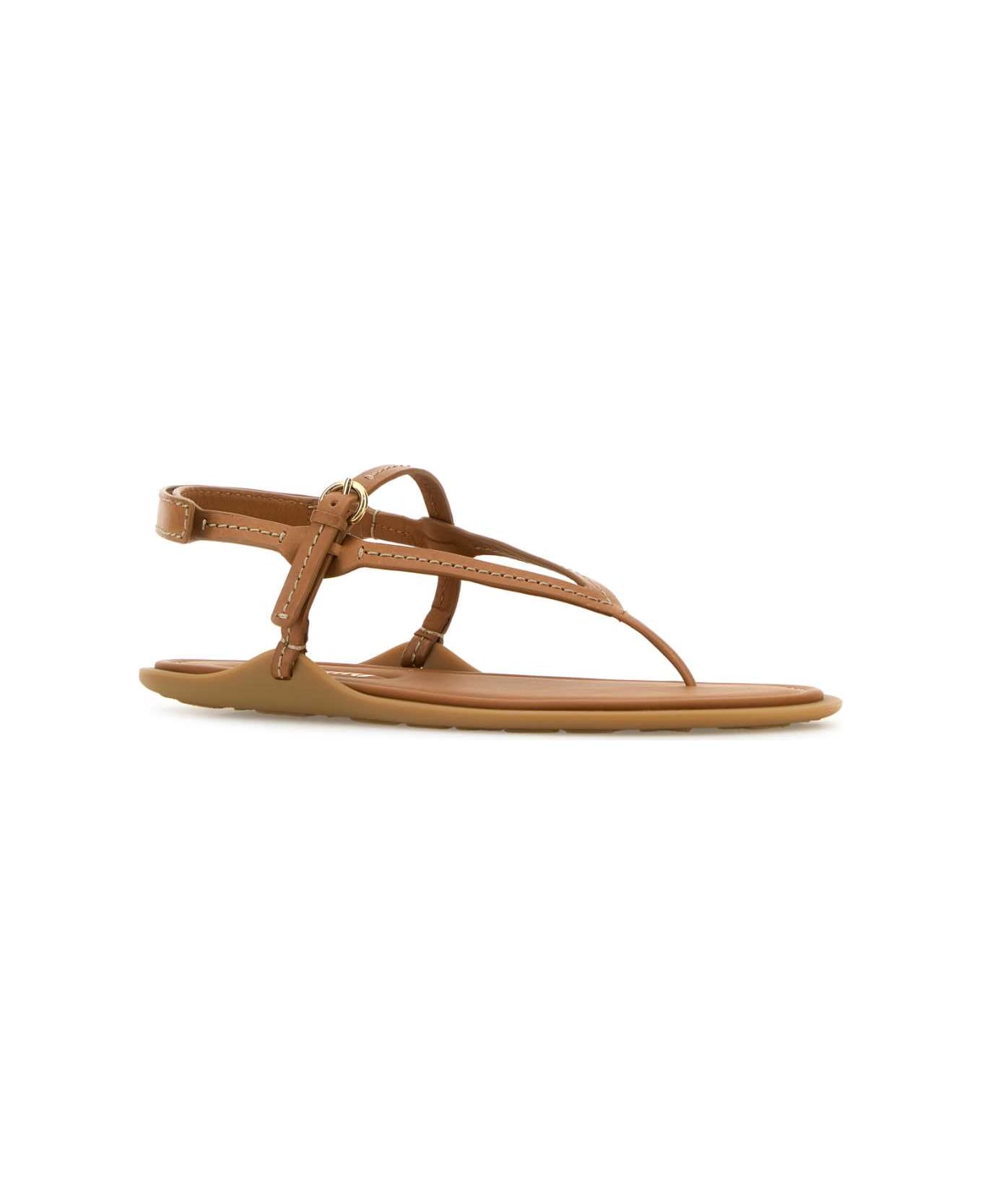 Camel Leather Thong Sandals - Thumbnail 1