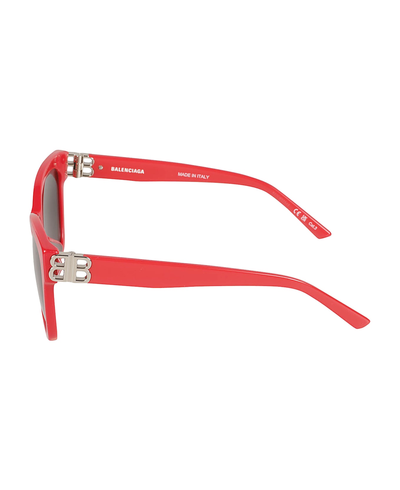 Balenciaga Eyewear Round Frame Bb Hinge Sunglasses - Red/Silver/Grey