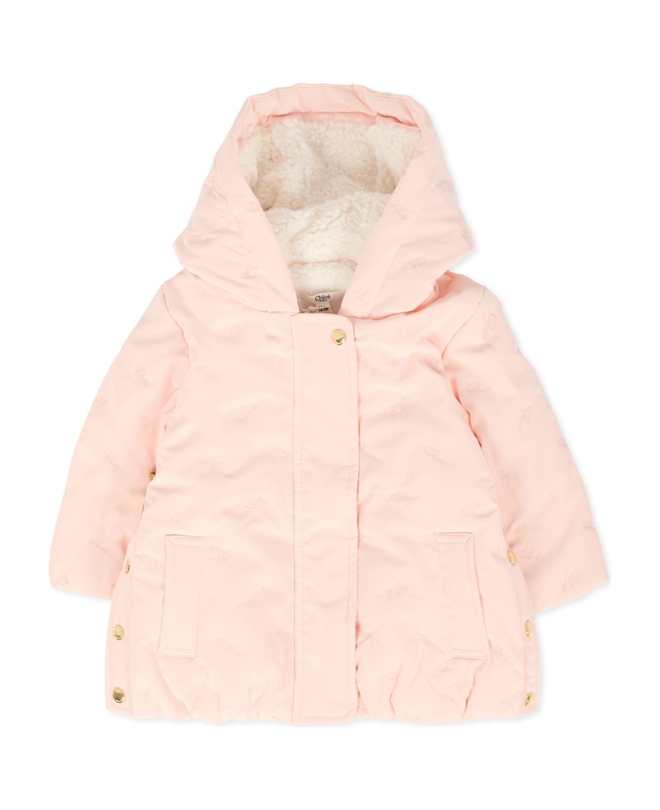 Chloé Pink Down Jacket For Baby Girl With Logo - Pink
