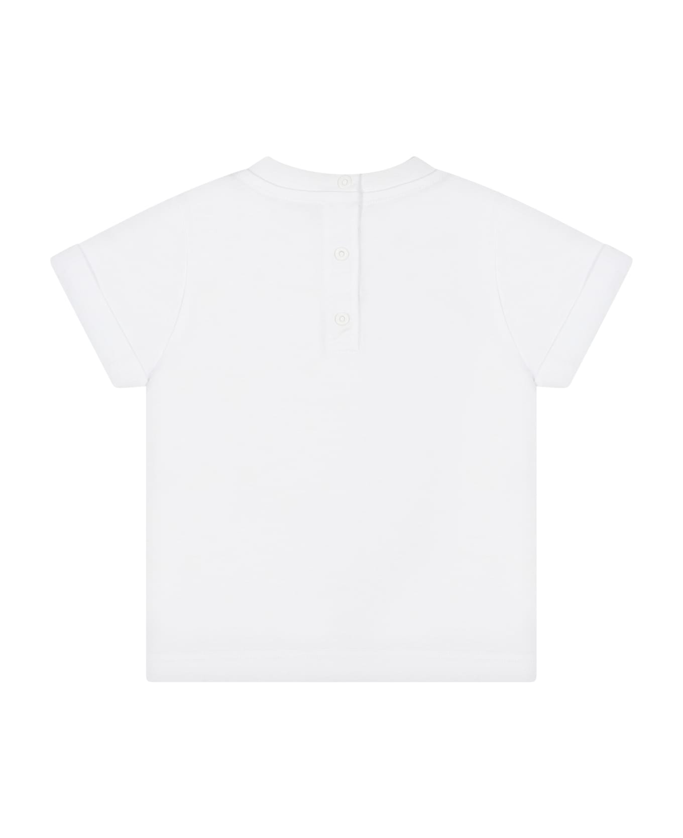 Balmain White T-shirt With Iconic Black Logo For Babies - White
