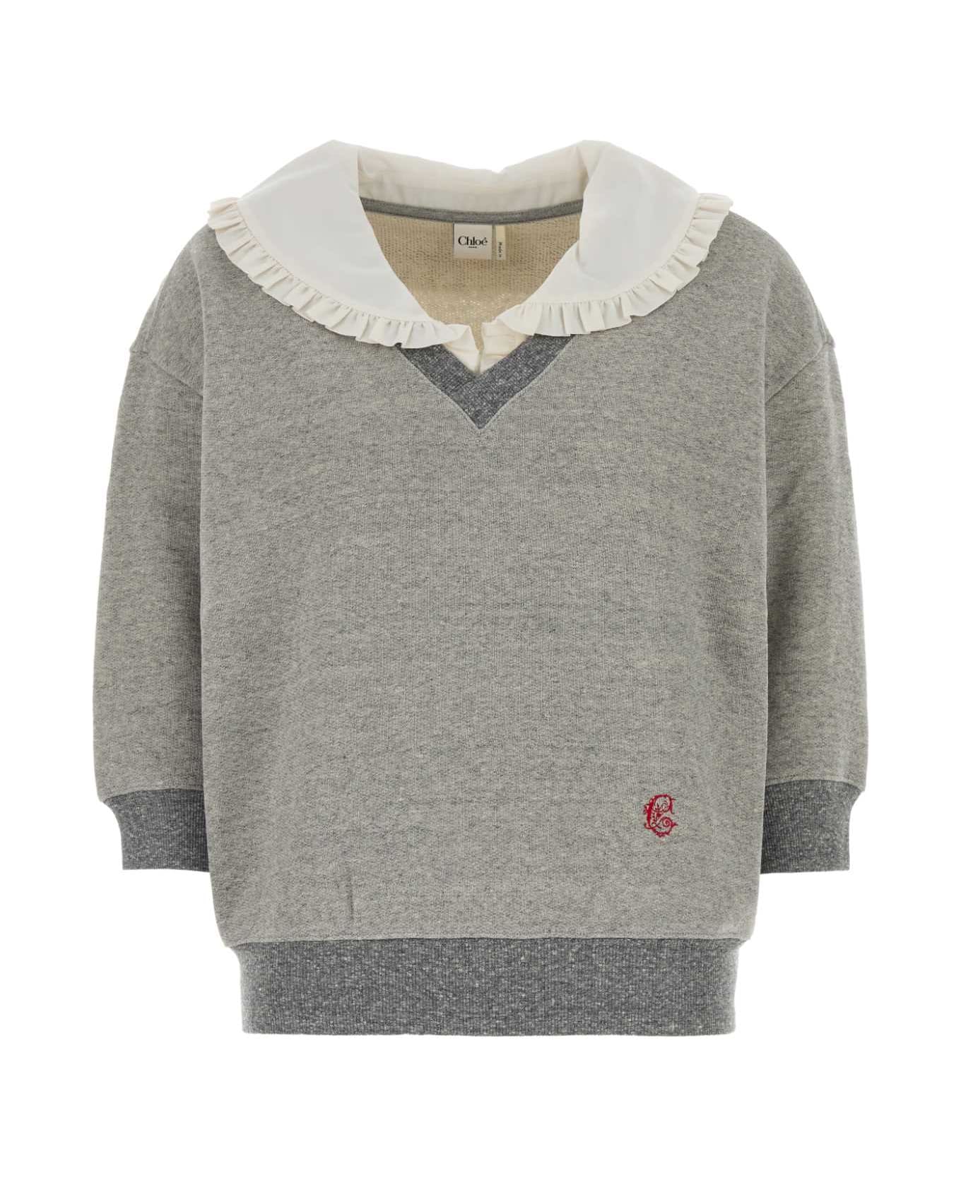 Chloé Grey Cotton Blend Top - VAPORGREY