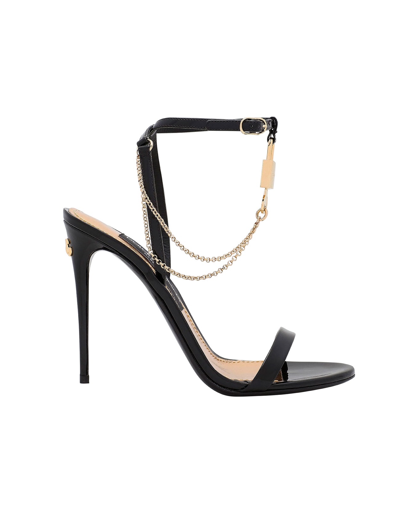 Dolce & Gabbana Black Sandals With Padlock And Logo Detail In Patent Leather Woman - Black