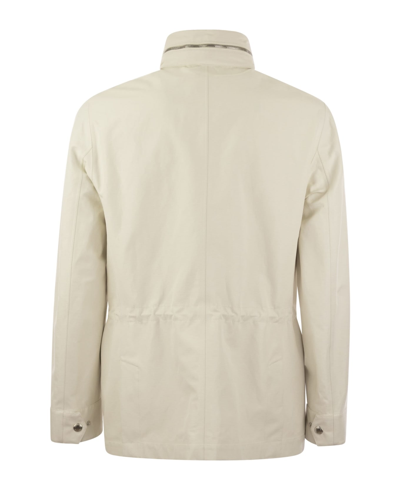 Brunello Cucinelli Field Jacket In Linen And Silk Membrane Panama With Heat Tapes - Ecru