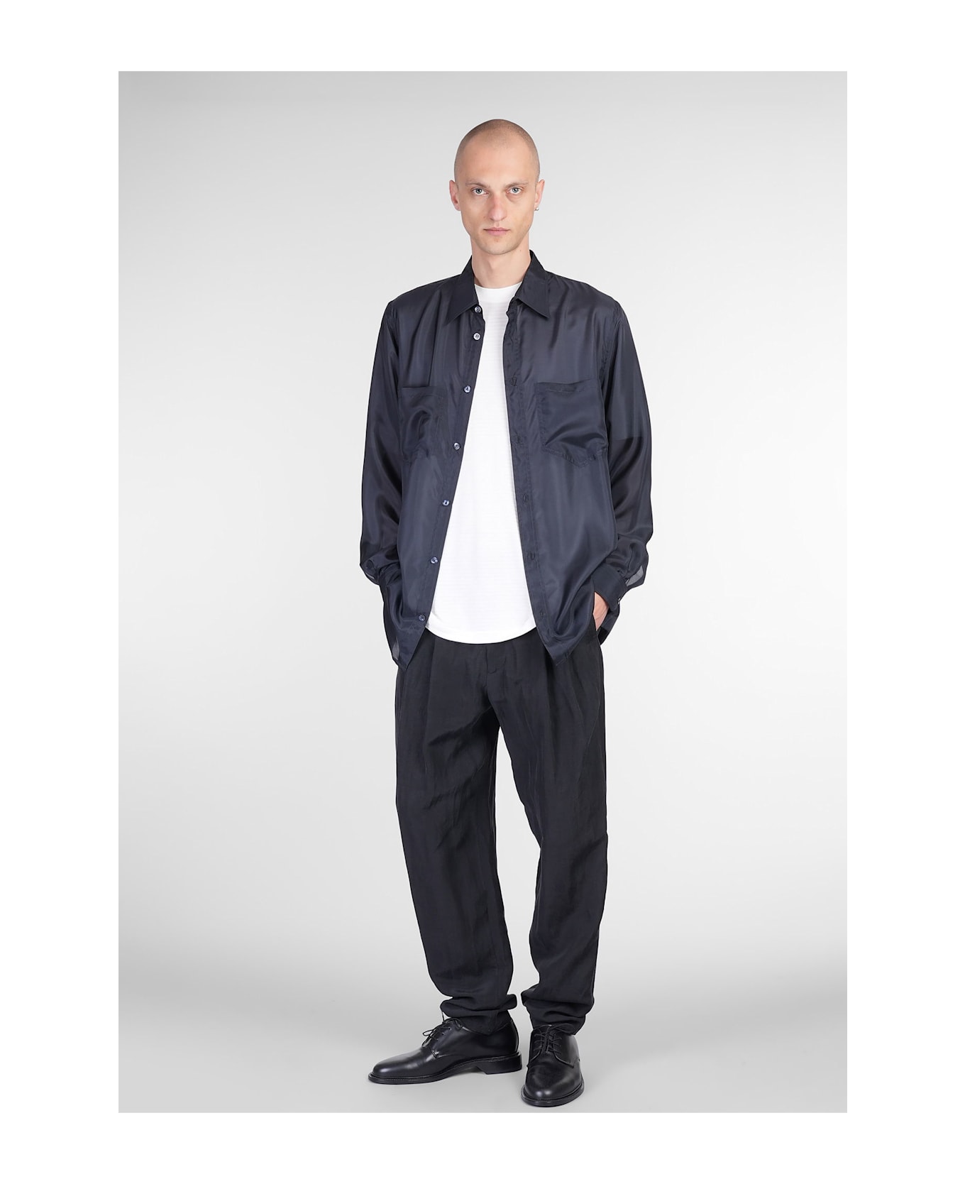 Emporio Armani Shirt In Blue Silk - blue