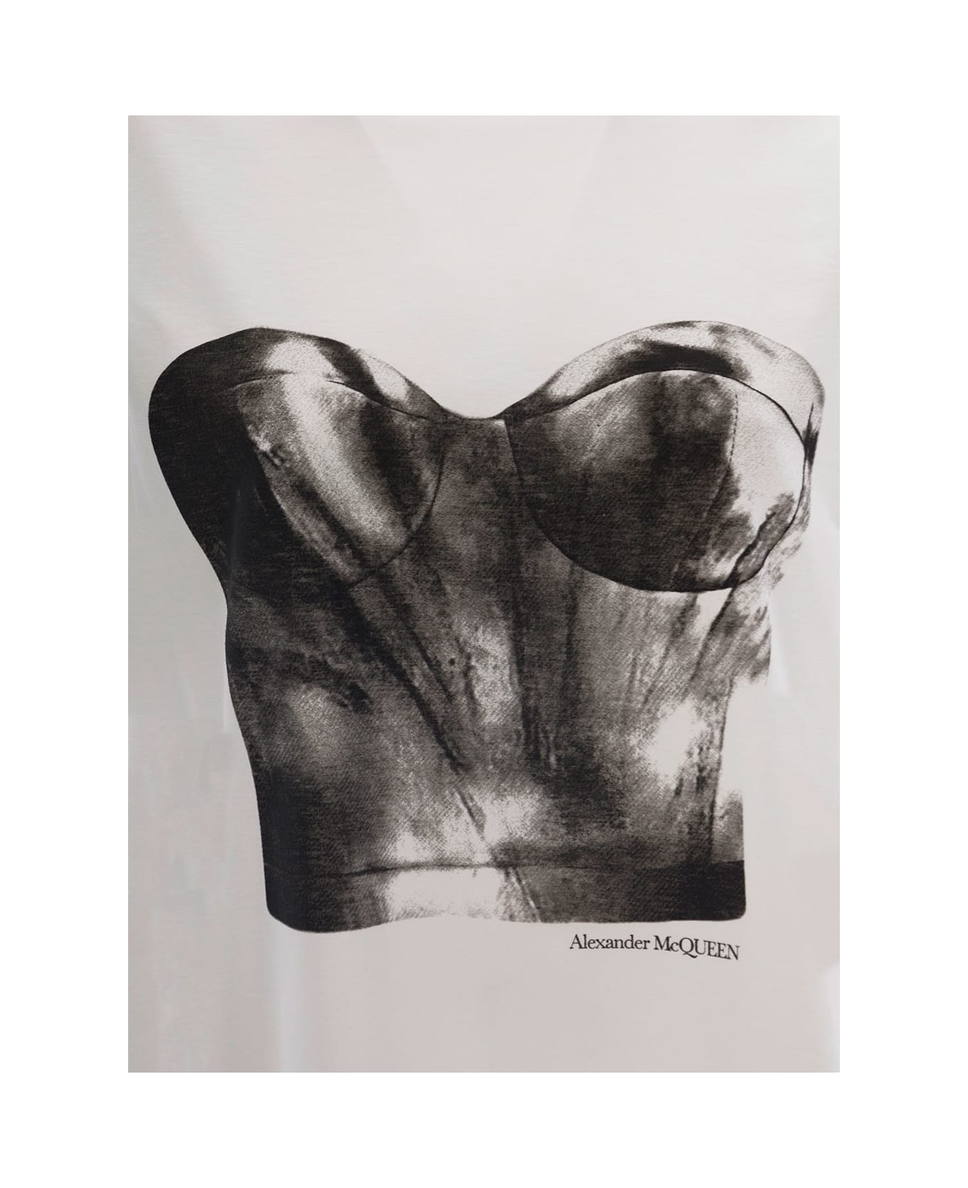 Alexander McQueen White Crewneck T-shirt With Bustier Print In Cotton Woman - White