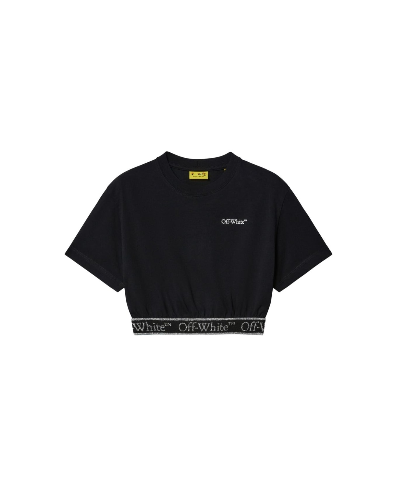 Off-White Bookish Logoband Crop Tee Ss - Black White Tシャツ＆ポロシャツ