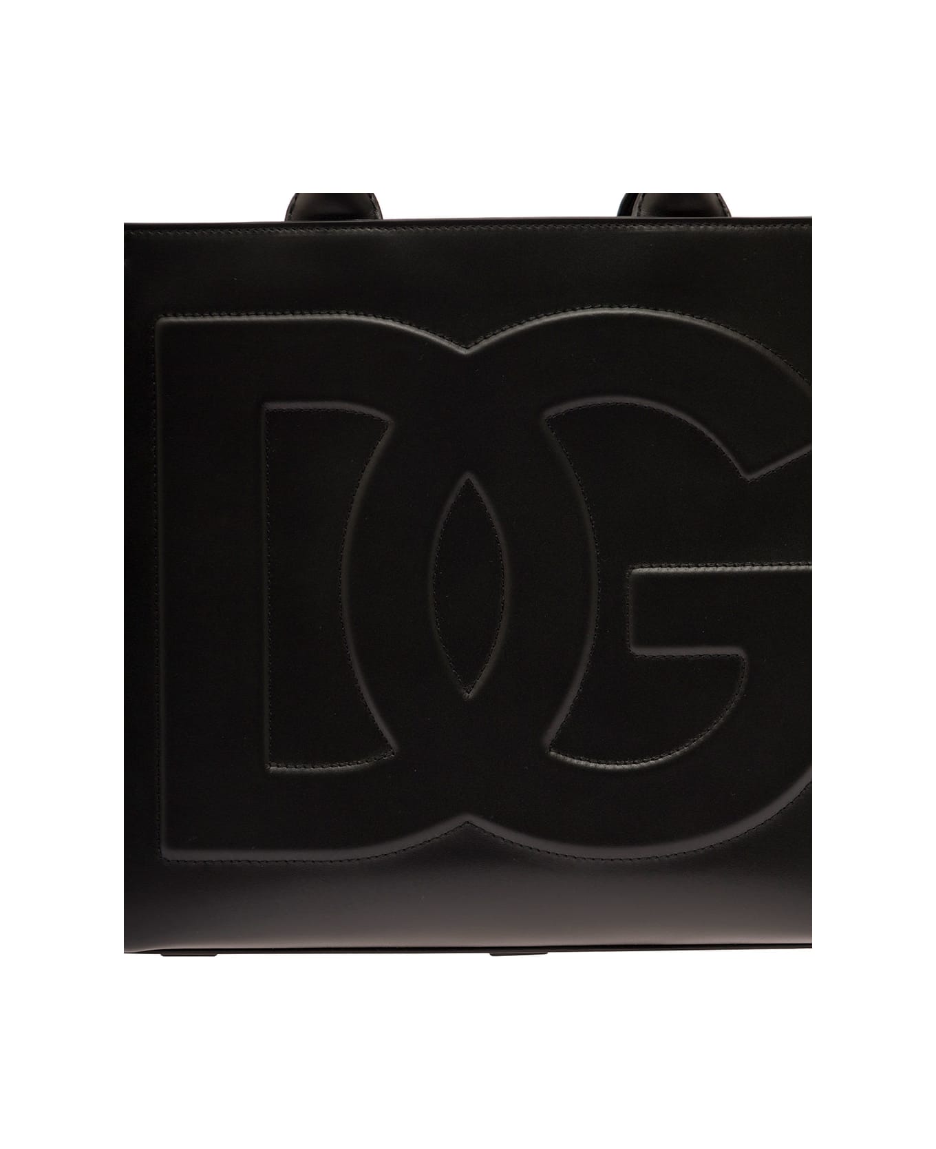 Dolce & Gabbana 'dg Daily Medium' Black Handbag With Dg Logo Detail In Smooth Leather Woman - Black