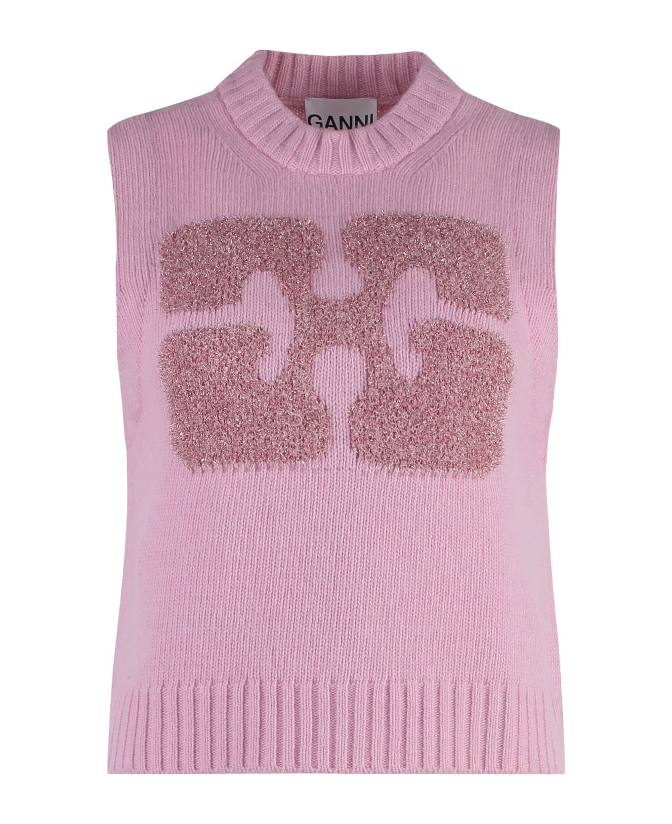 Ganni Wool Blend Knitted Front Vest - Pink