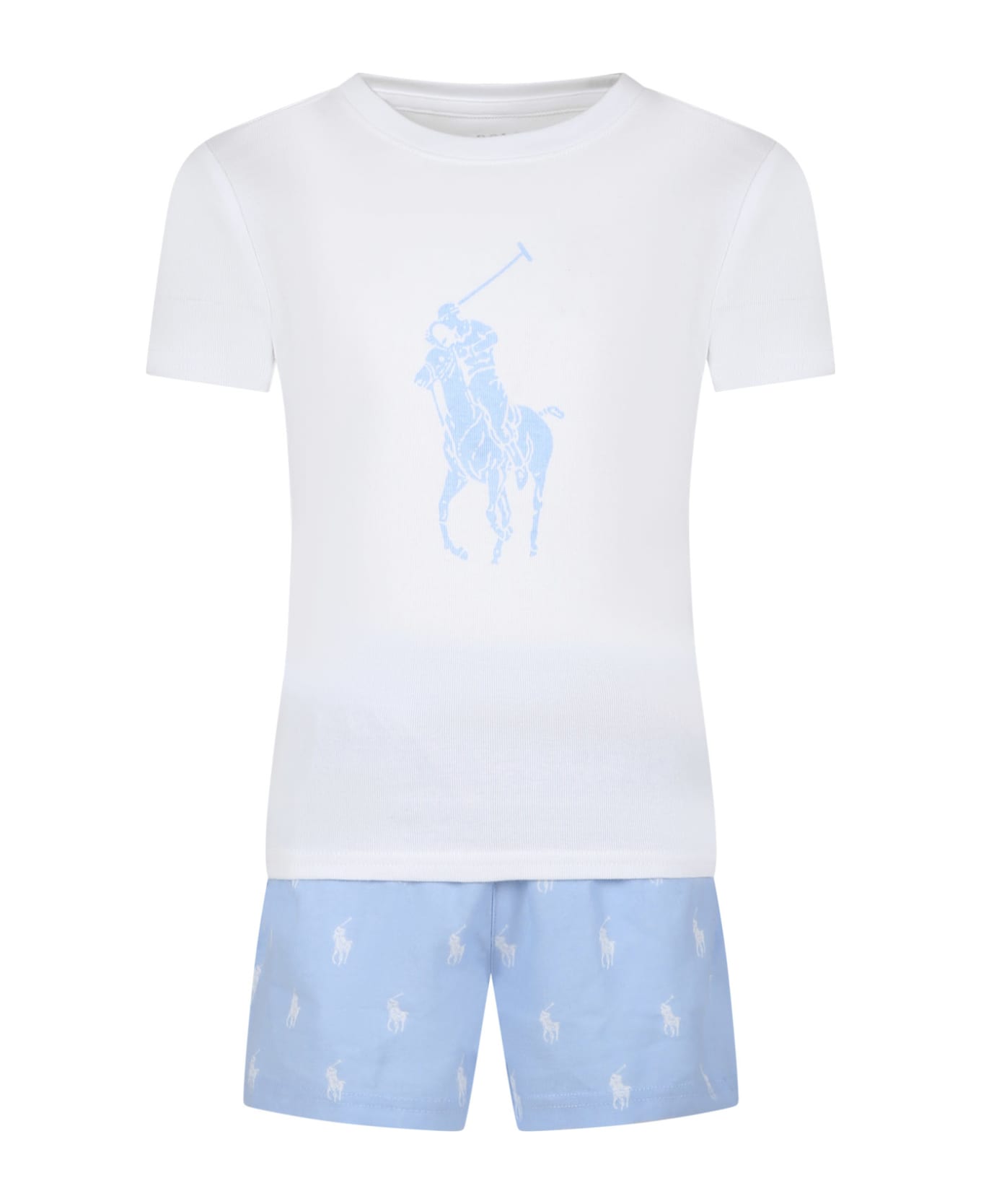Ralph Lauren Light Blue Cotton Pajamas For Boy With Pony - Light Blue