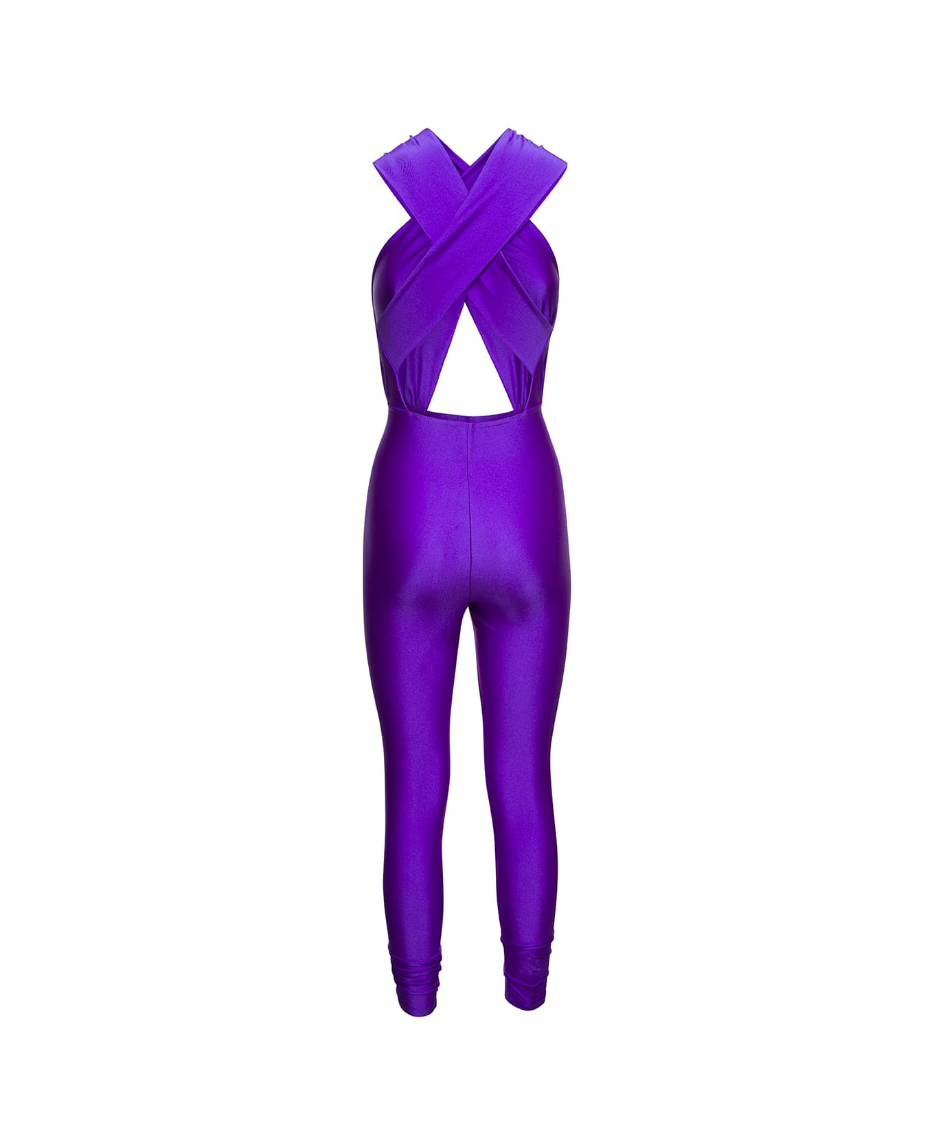 The Andamane 'hola' Violet Jumpsuit With Halterneck And Cut-out In Stretch Polyamide Woman - Violet