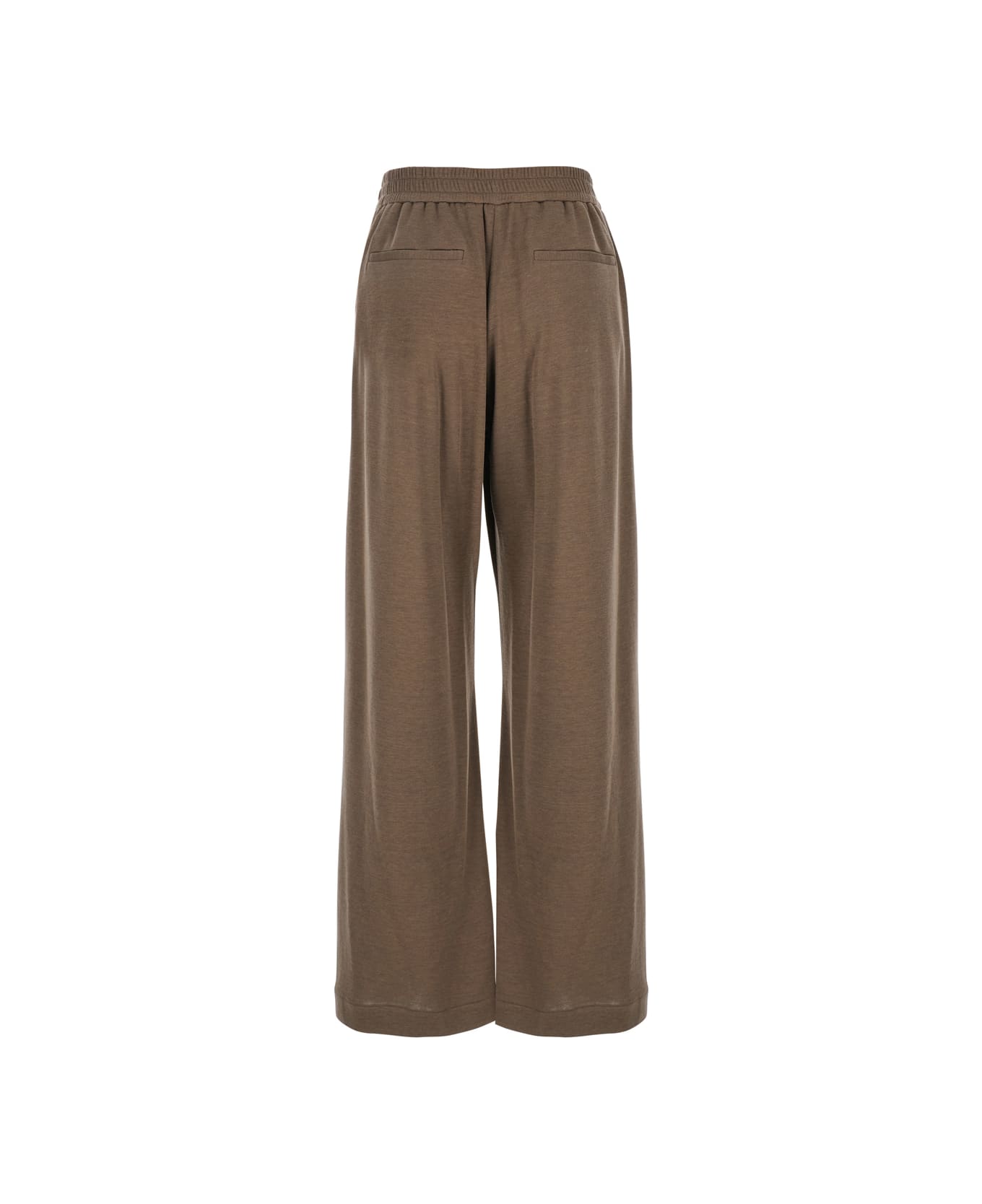 Brunello Cucinelli Brown Pants With Elastic Drawstring Waist And Monil Detail On The Side In Cotton Blend Woman - Brown