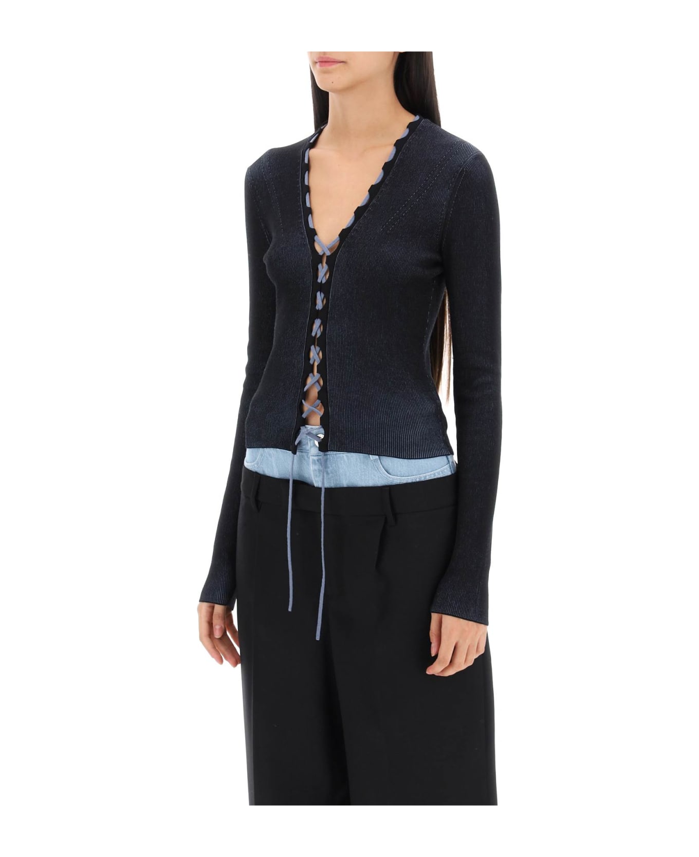Dion Lee Two-tone Lace-up Cardigan - BLACK STORM BLUE (Black) カーディガン