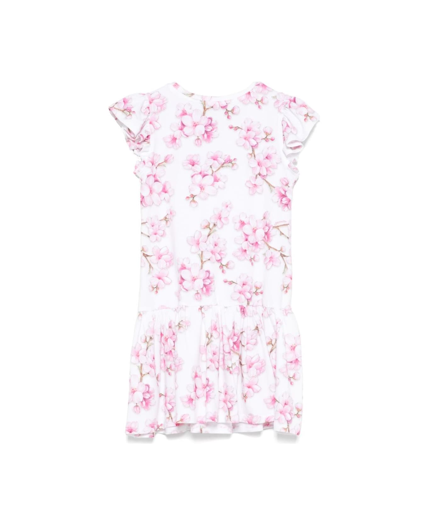 Monnalisa 'st. Peach' Multicolor Dress With Flutter Sleeves And All-over Floral Motif In Cotton Stretch Girl - Multicolor