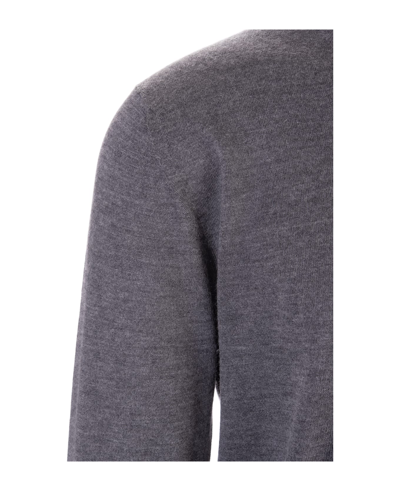 Fedeli Man Round Neck Pullover In Grey Cashmere And Silk - Grey