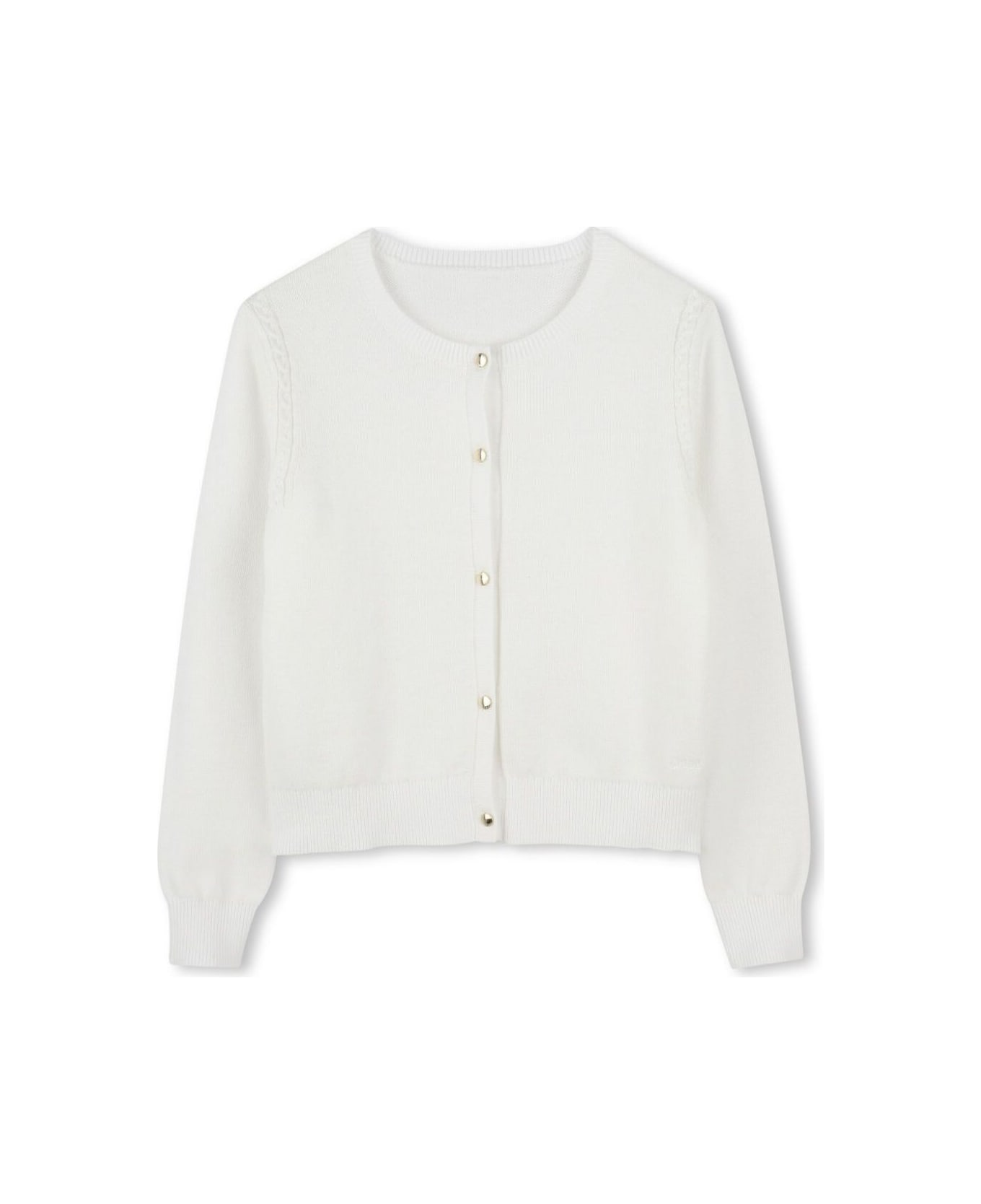 Chloé White Cardigan With Round Neck And Front Button Closure In Cotton Girl - White