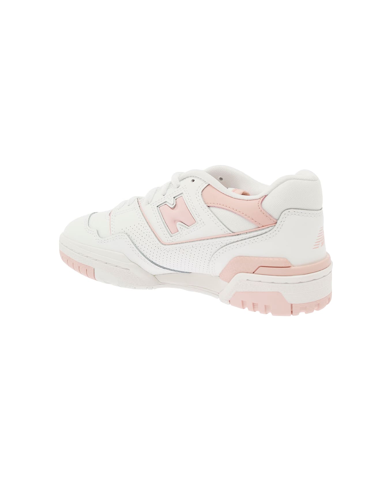 New Balance '550' White And Light Pink Low Top Sneakers With Logo In Leather Woman - Pink