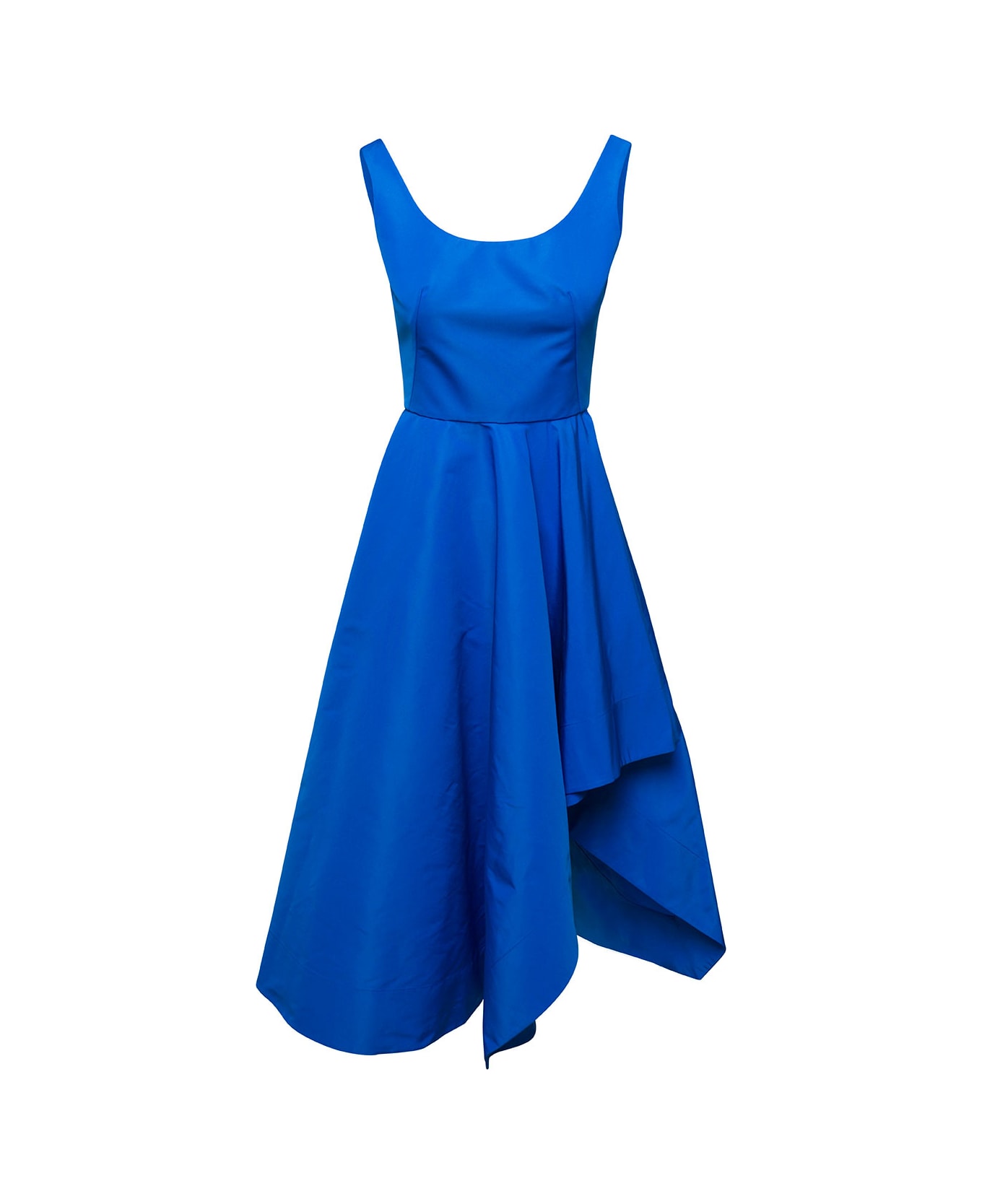 Alexander McQueen Midi Blue Draped Dress With Asymmetric Bottom In Polyfaille Woman - Blu