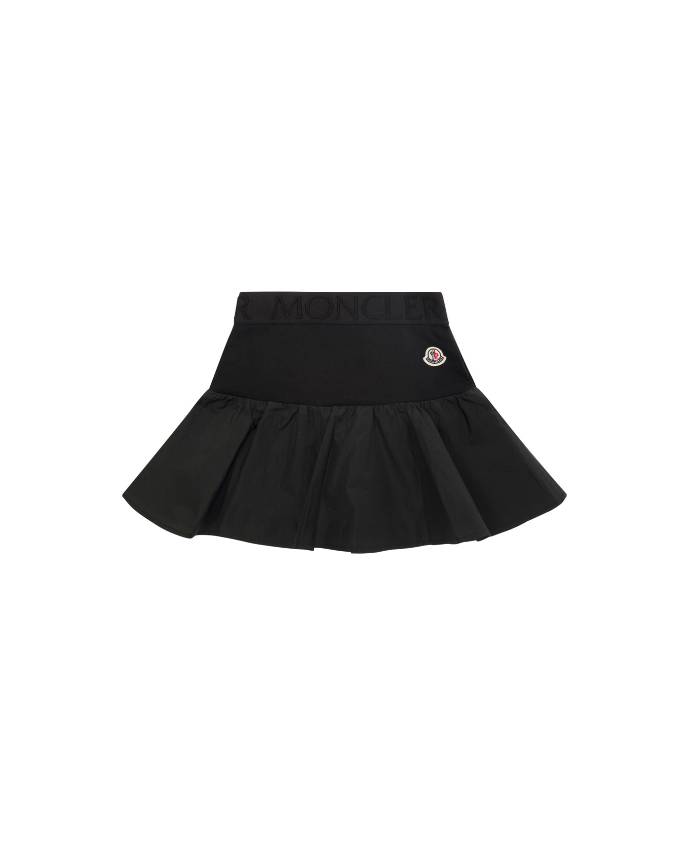 Moncler Mini Black Flounces Skirt With Branded Band In Tech Fabric Girl - Black