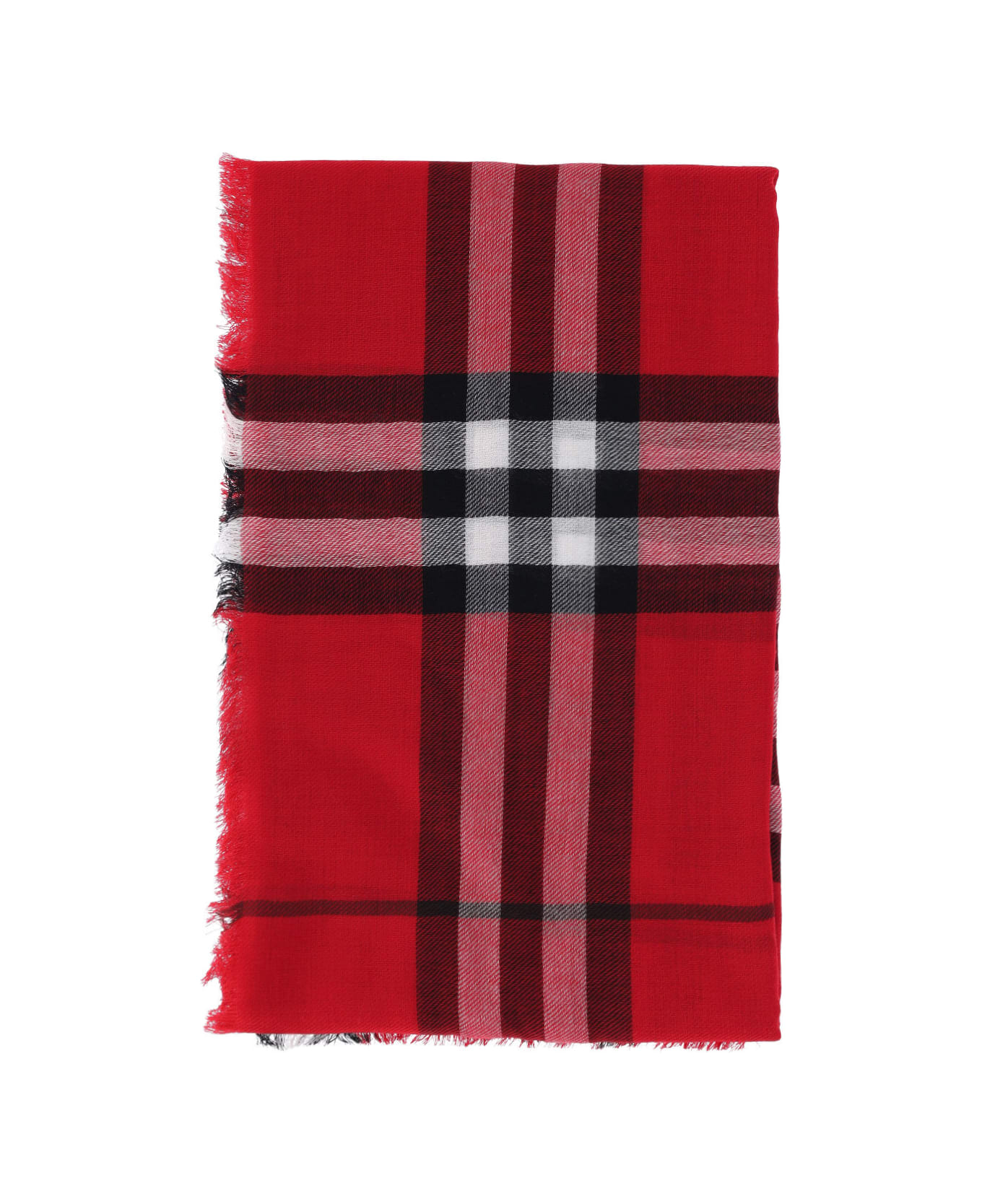Burberry 
check
 Wool Scarf - Red