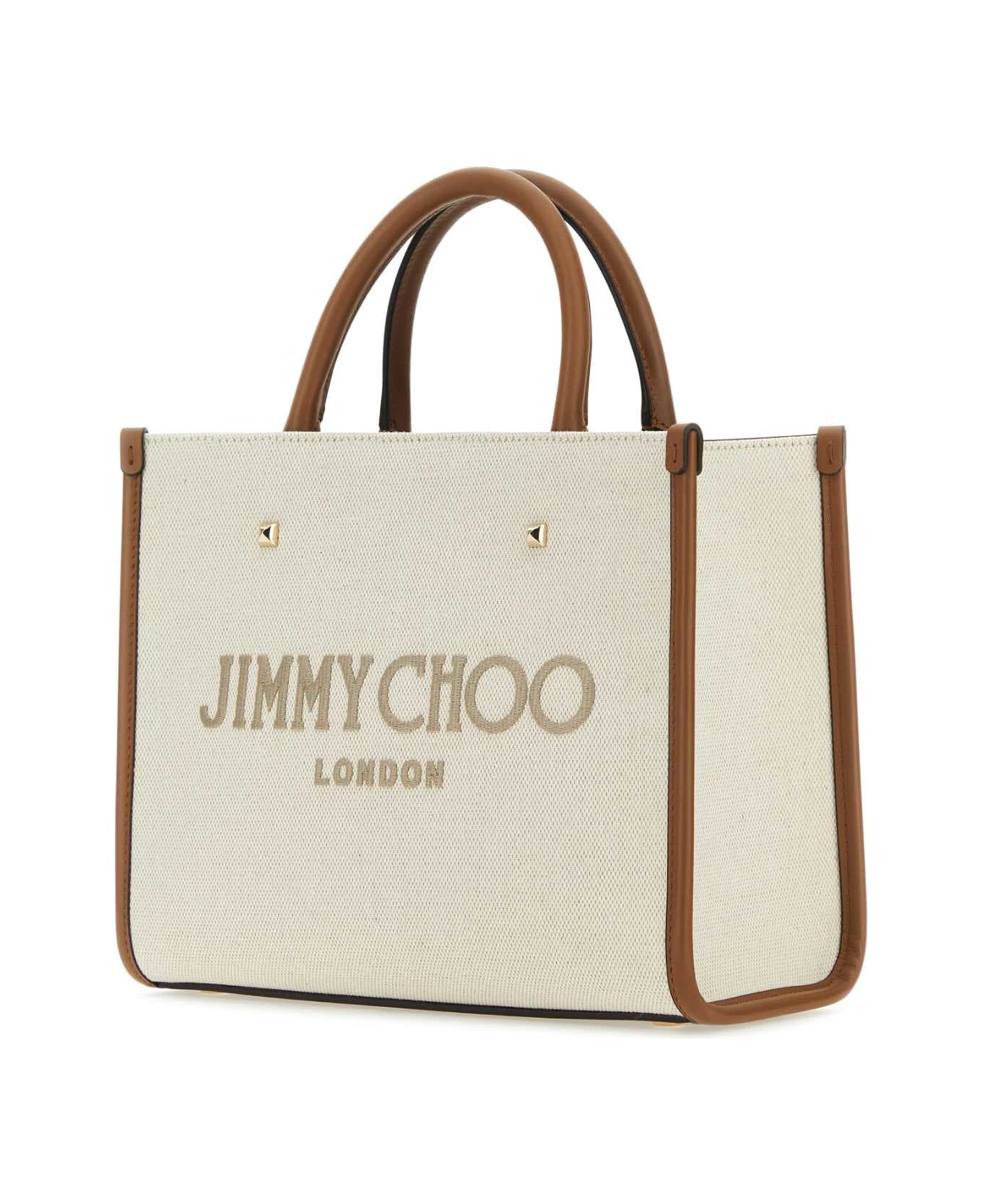 Jimmy Choo Sand Canvas Avenue S Handbag - NATURALTAUPEDARKTANLIGHTGOLD