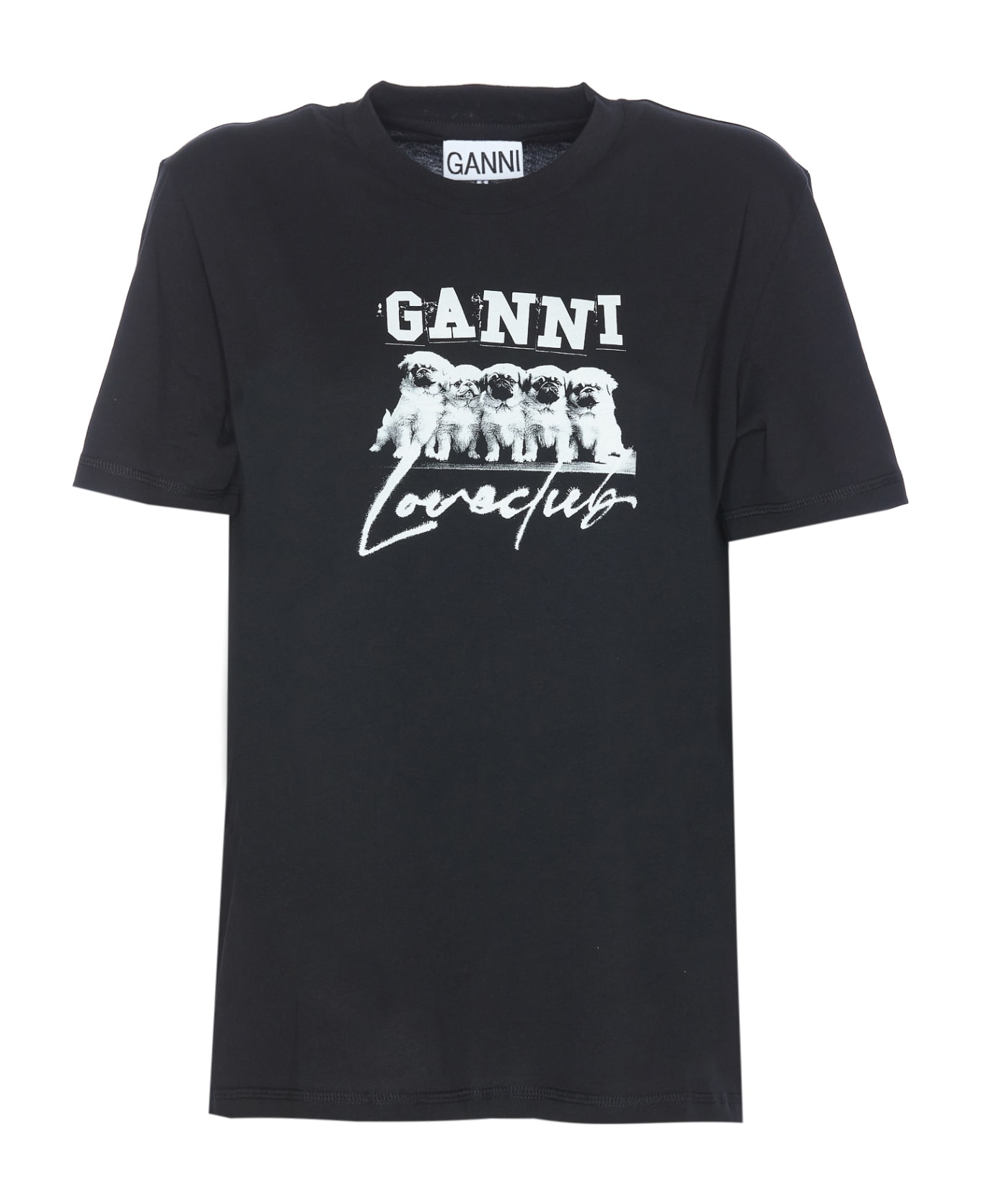 Ganni Thin Jersey Puppy Love Relaxed T-shirt - Black Tシャツ