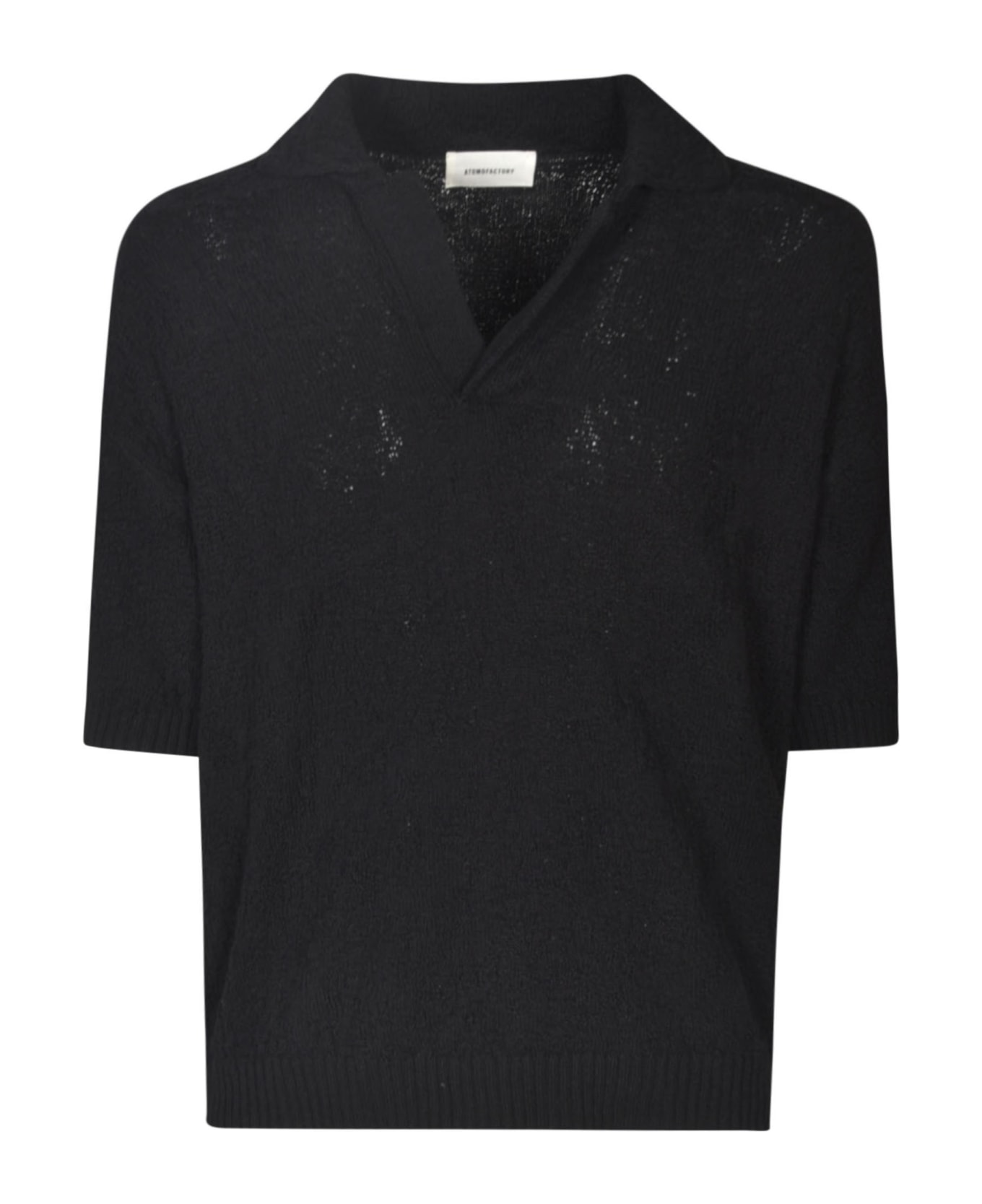 Atomo Factory Button-less Knitted Polo Shirt - Black