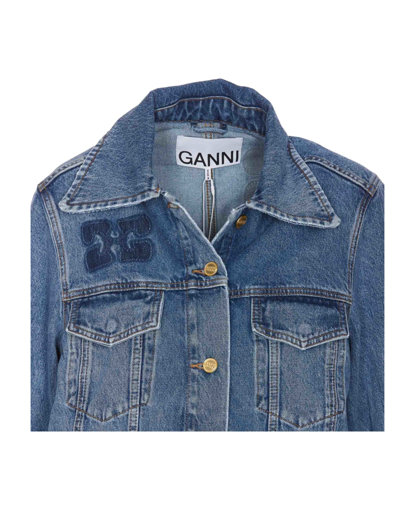 Ganni Patch Logo Denim Jacket - Blue ブレザー