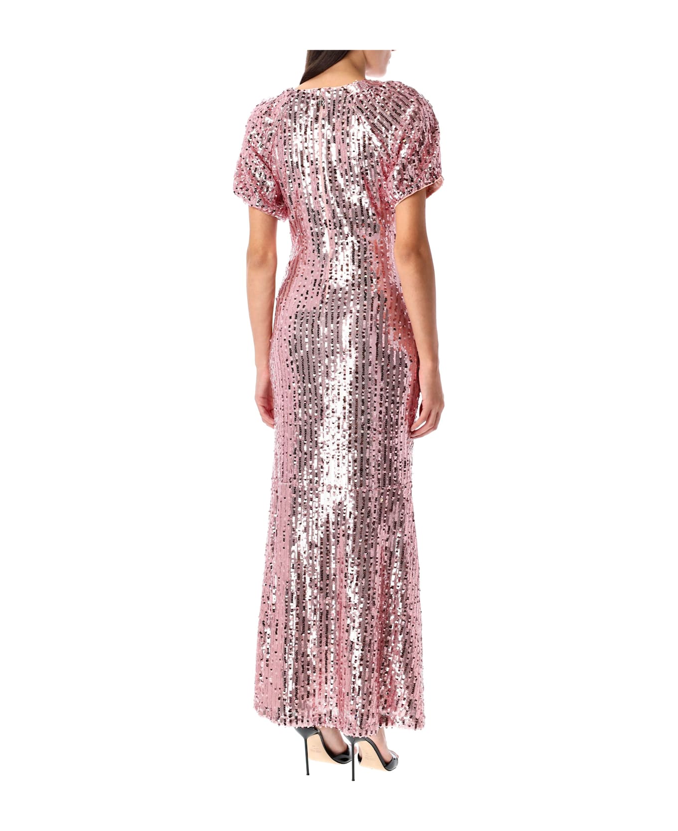 Rotate by Birger Christensen Sequins Midi V-neck Dress - SILVER PINK