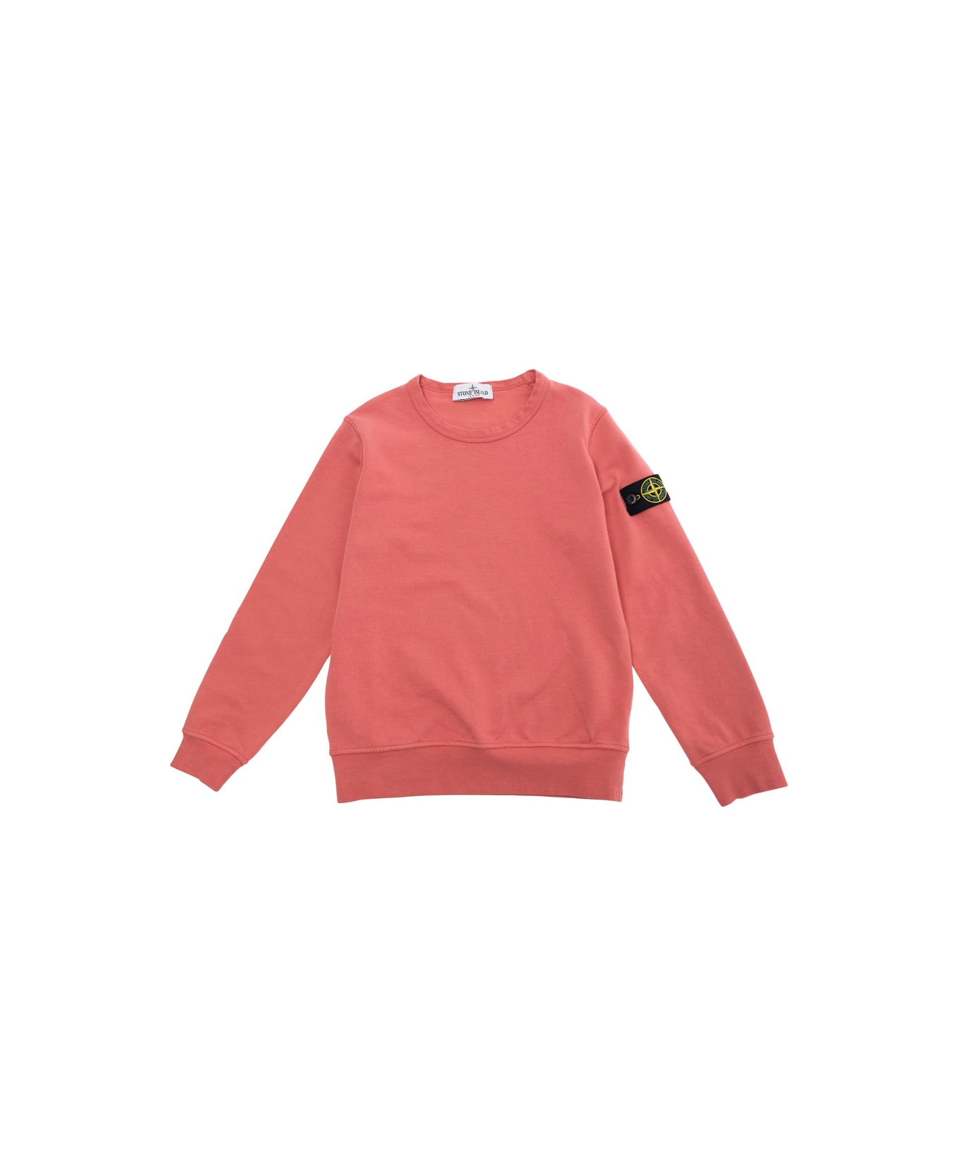 Stone Island Junior Red Crewneck Sweatshirt With Removable Compass Logo Applied On The Sleeve In Cotton Boy - Red