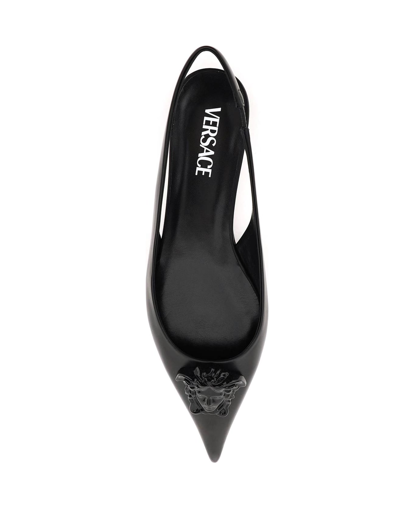 White Versace Leather La Medusa Slingback Ballet Flats in Nero Womens Shoes Flats and flat shoes Ballet flats and ballerina shoes 