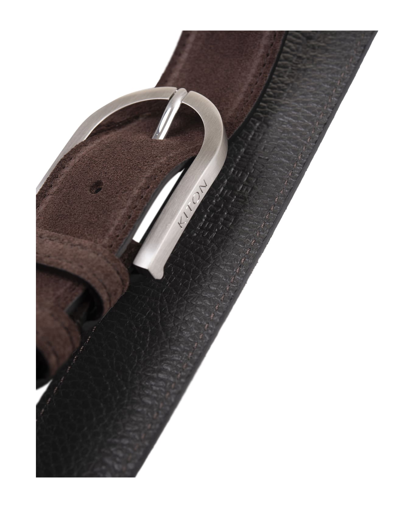 Kiton Brown Suede Belt With Silver Buckle - Brown