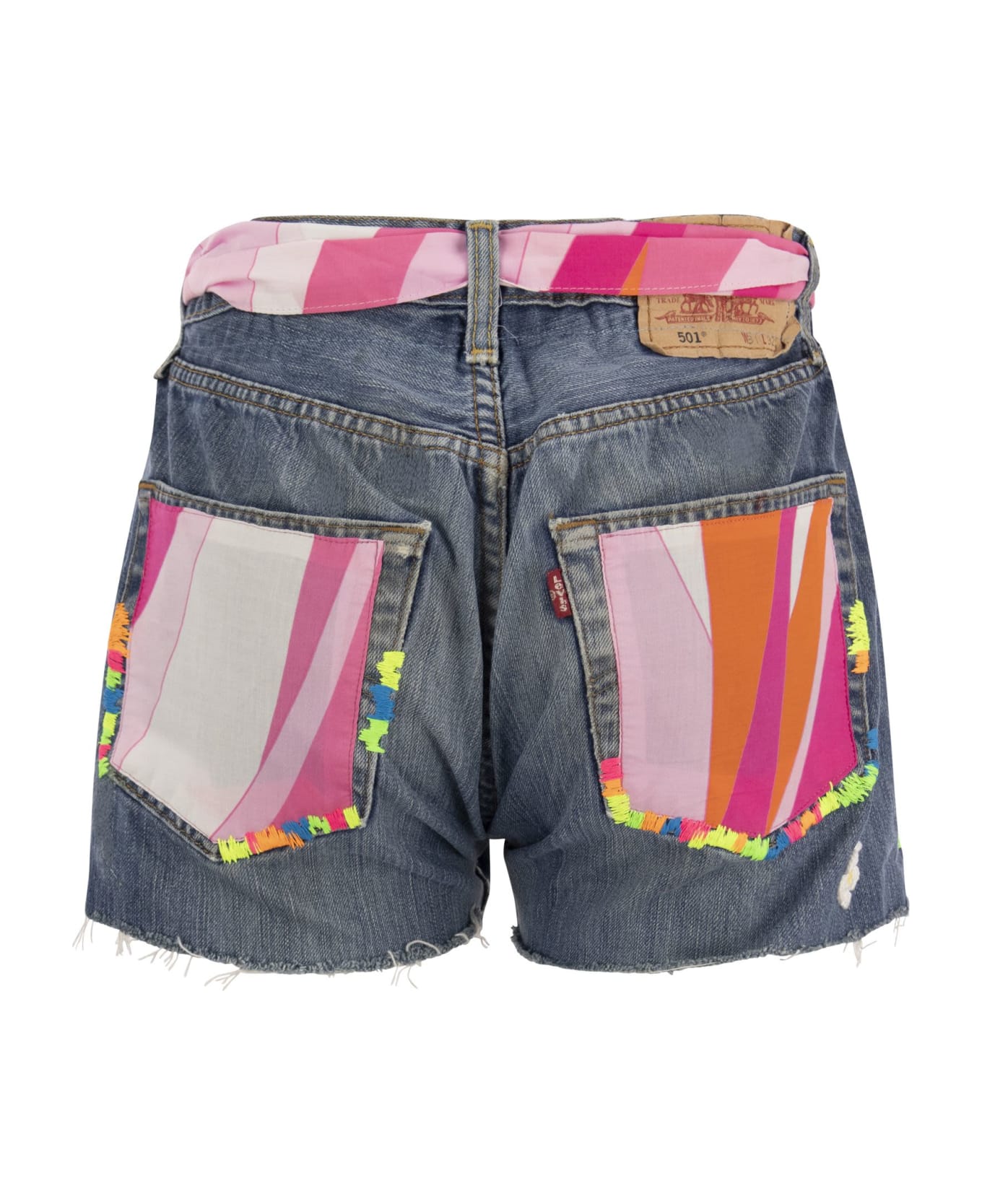 MC2 Saint Barth Denim Shorts With Embroidery And Scarf - White