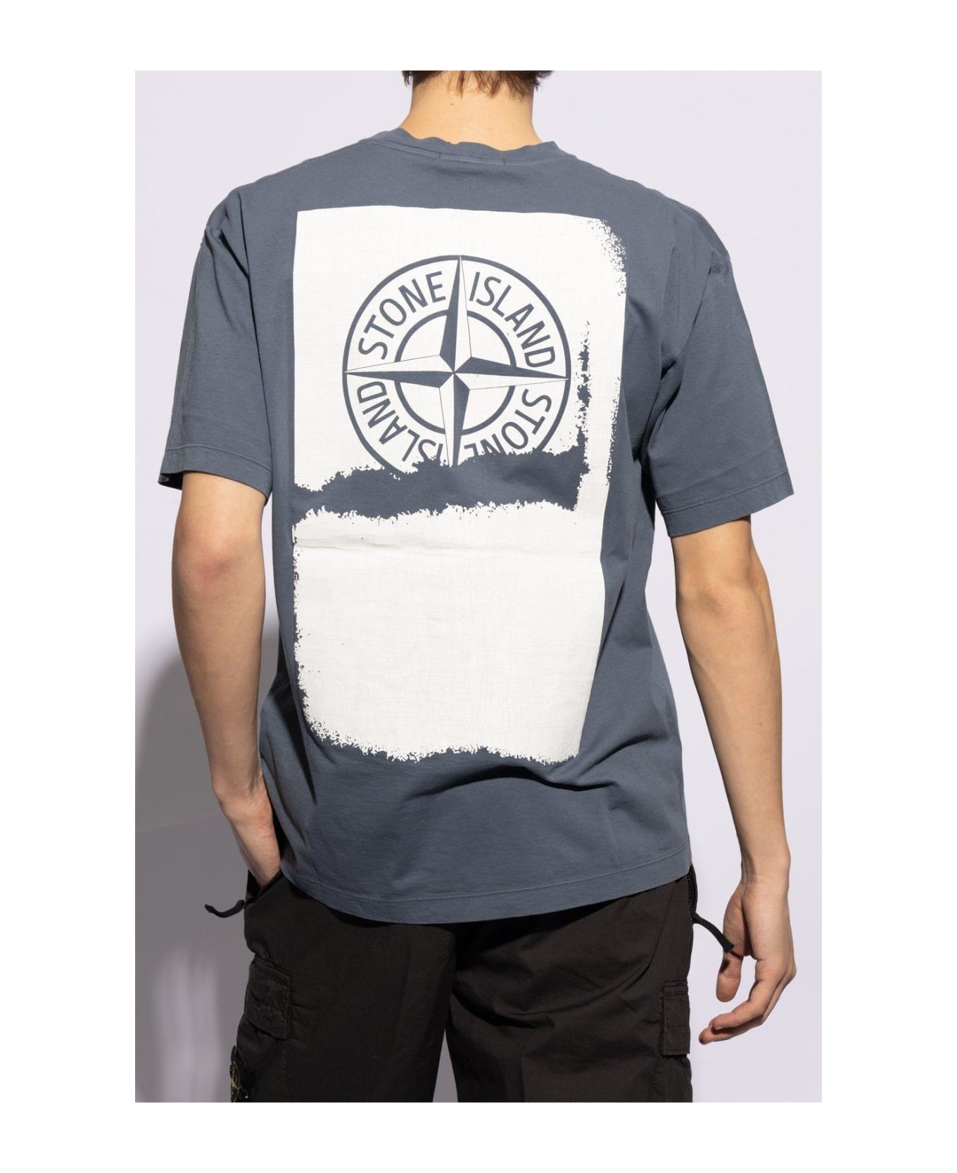 Stone Island Logo Printed Crewneck T-shirt - Blu