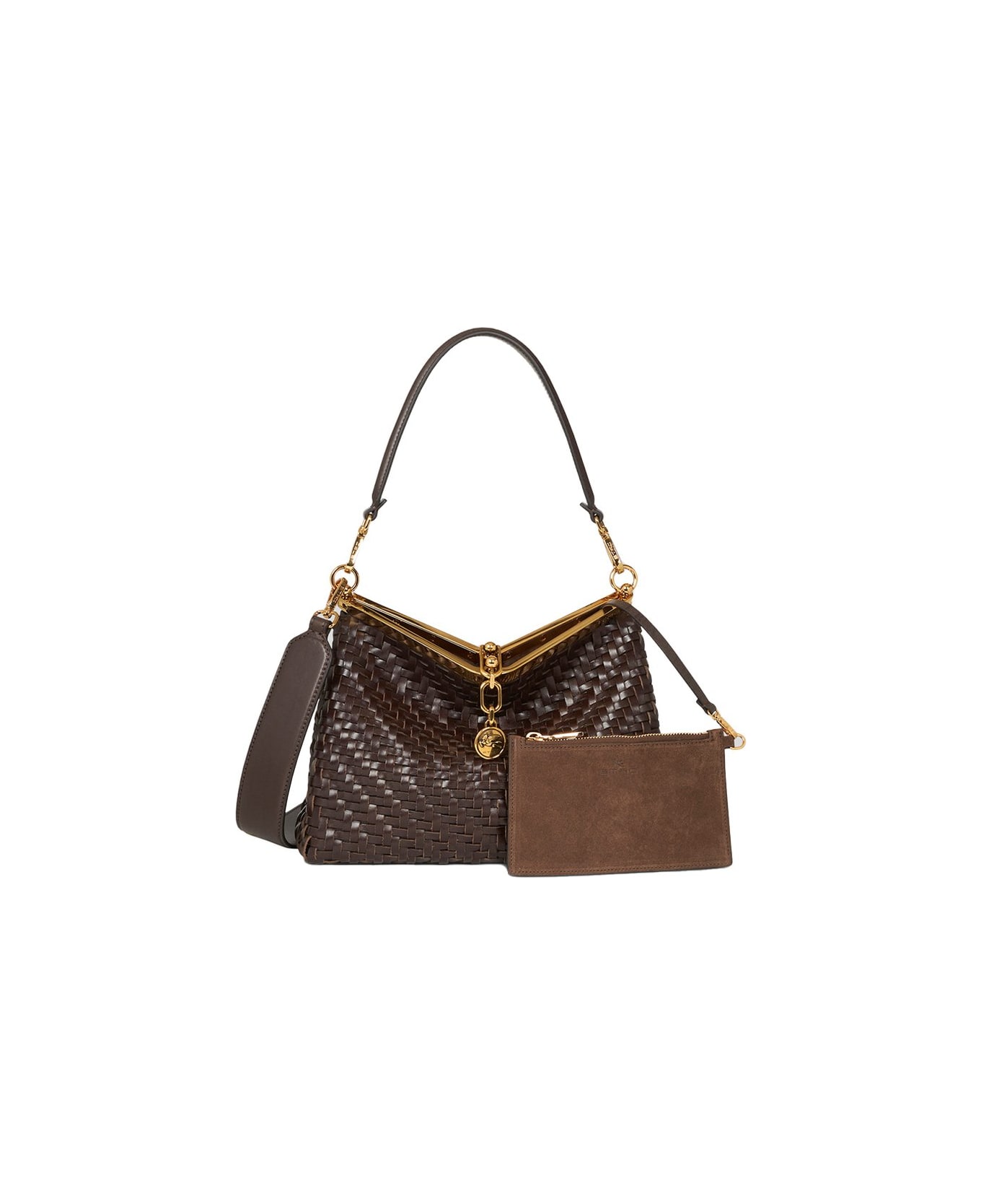 Etro Medium Woven Vela Shoulder Bag - BROWN