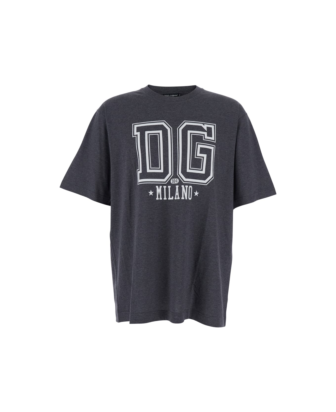 Dolce 
Gabbana Grey Crewneck T-shirt With Logo Print On The Front In Cotton Man - Grey