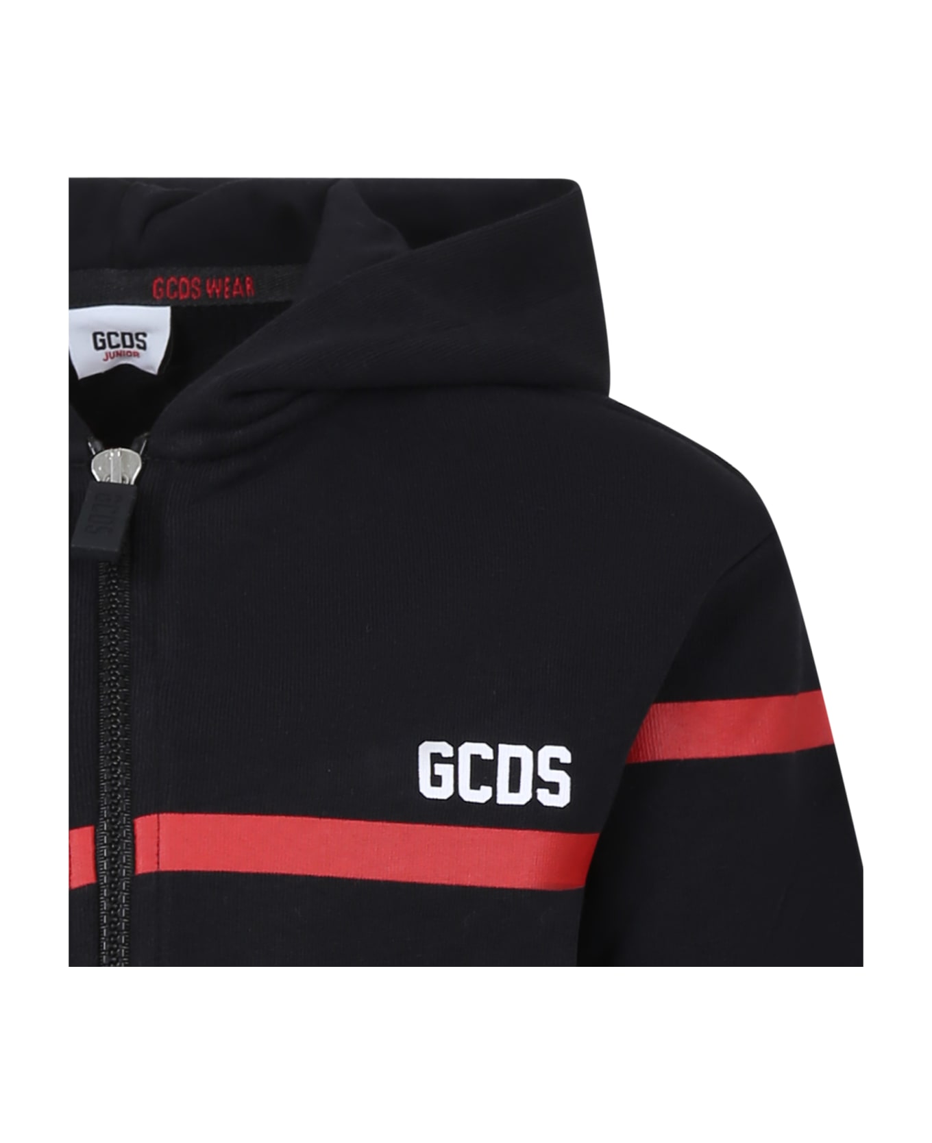GCDS Mini Black Sweatshirt For Kids With Stripes And Logo - Black