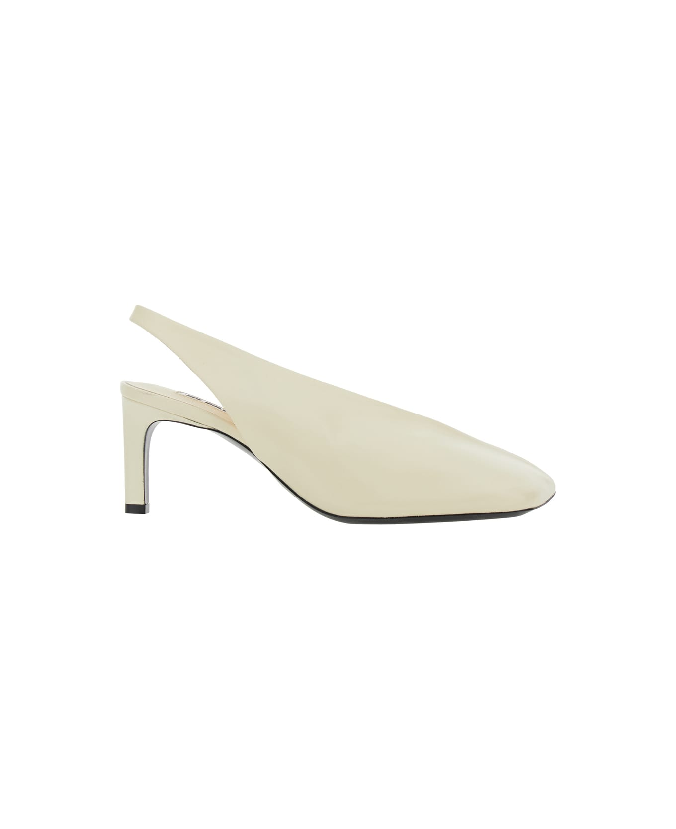 Jil Sander White Slingback Pumps With Square Toe And High Heel In Leather Woman - White