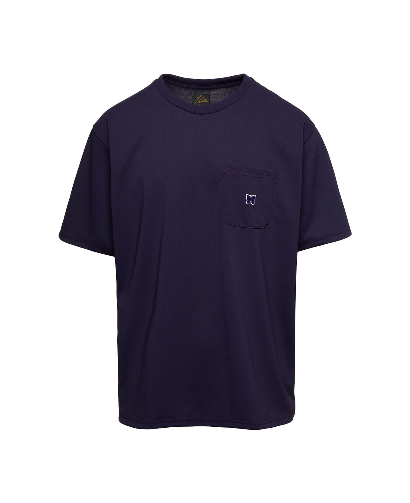 Needles Crewneck T-shirt With Front Pocket And Embroidered Logo In Violet Technical Fabric Man - Violet シャツ